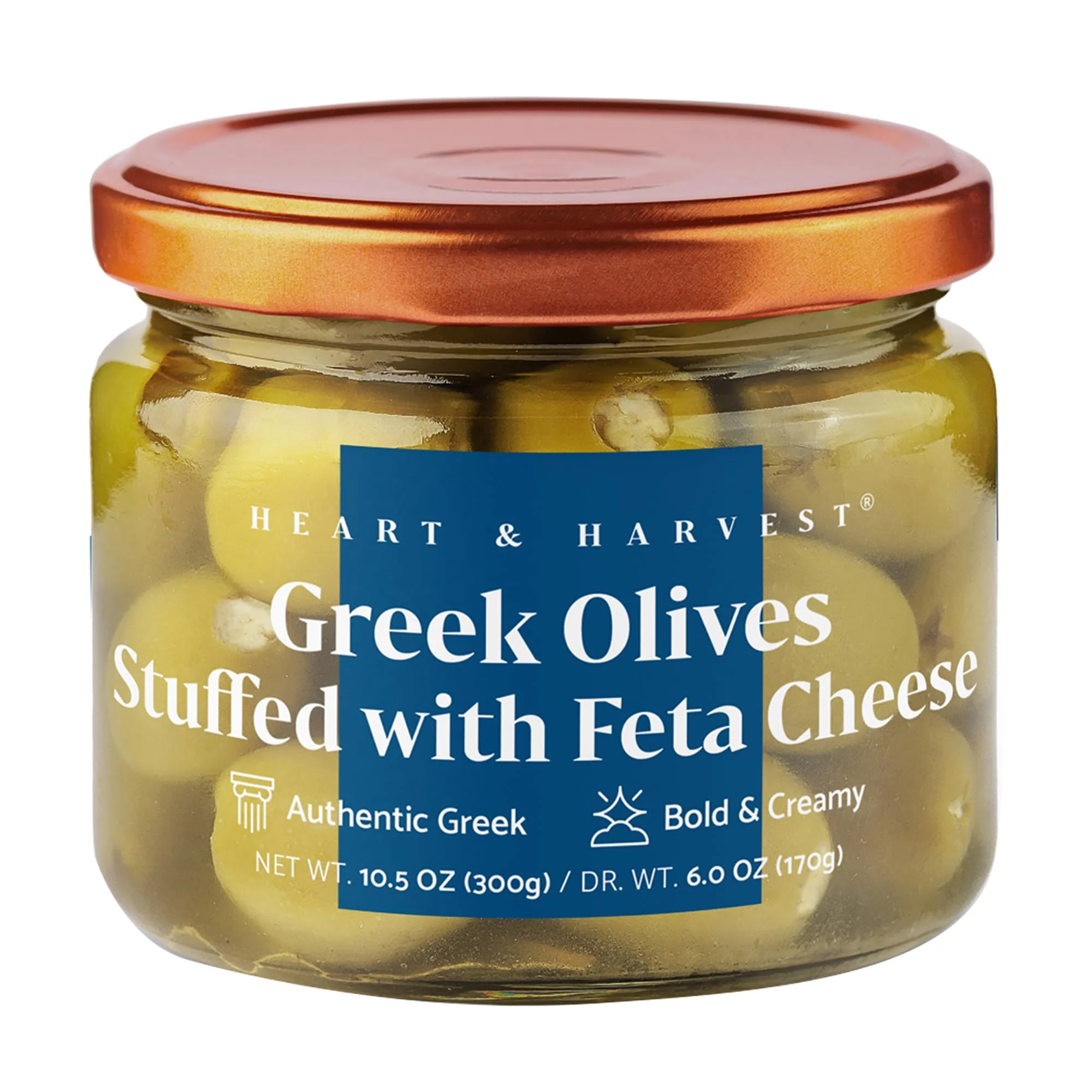 Heart and Harvest Feta-Stuffed Greek Olives - Hand-Picked Chalkidiki Variety - 300g - Canadian Distribution - Ships Free Within Canada on Orders Above CAD $199