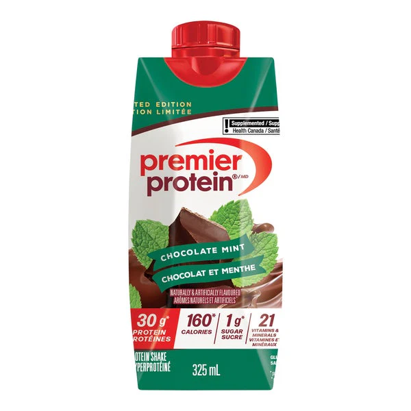 High-protein Chocolate Mint Shake - 18 x 325 mL - Premier Protein - Health and Wellness - Canadian Distribution - Ships Free Within Canada on Orders Above CAD $199