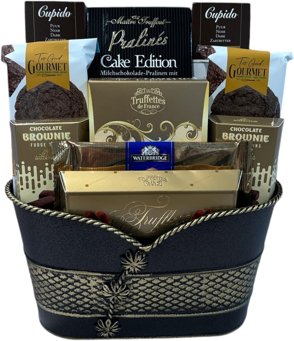 Holiday Elegance Gift Basket - Savor a variety of rich, decadent flavors, from classic milk and dark chocolates to exotic fruit-infused truffles - Canadian Distribution - Ships Free Within Canada on Orders Above CAD $199
