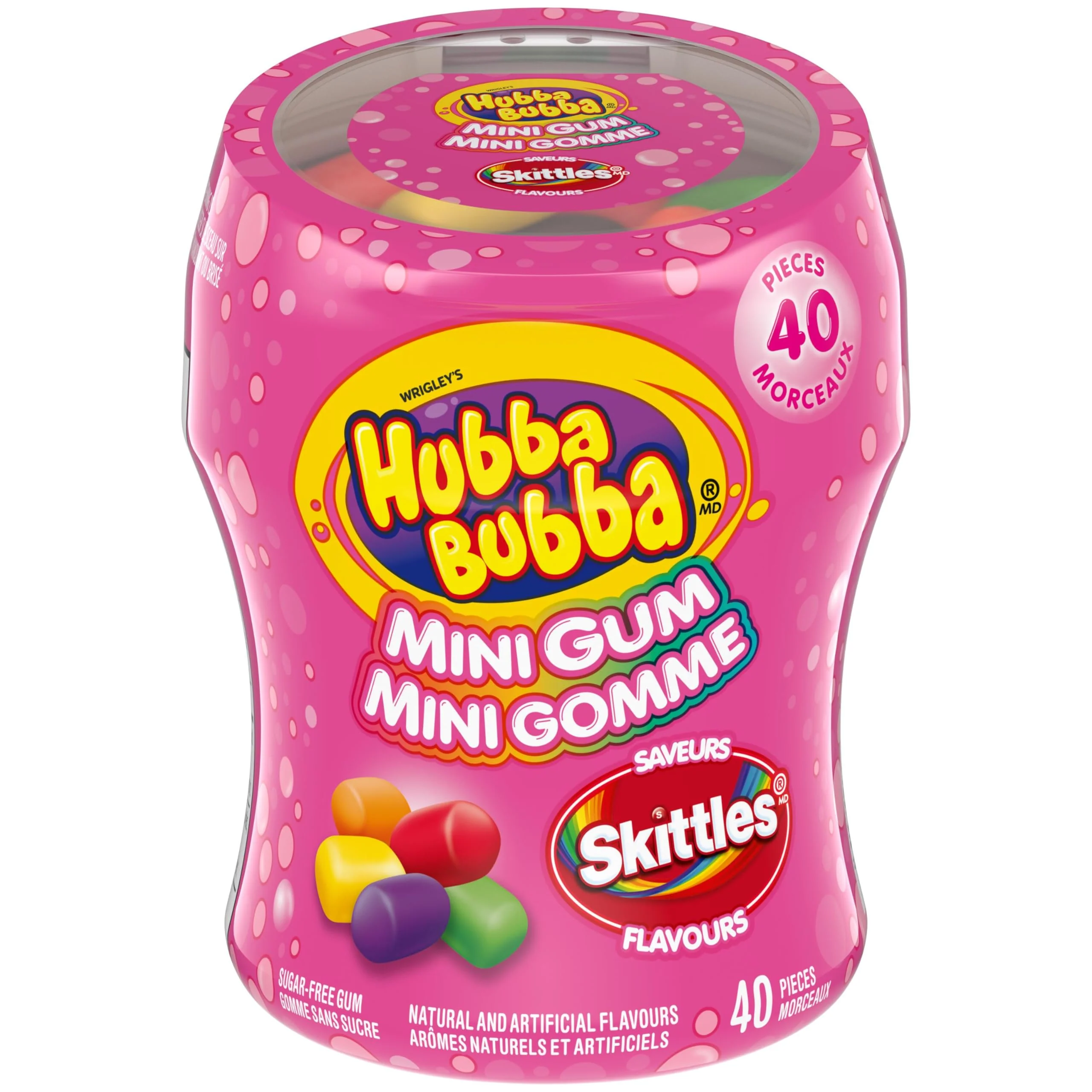HUBBA BUBBA Minis Sugar-Free Bubble Gum in SKITTLES Flavours – 6 Resealable Bottles (40 Pieces Each) - Canadian Distribution - Ships Free Within Canada on Orders Above CAD $199 - Image 8