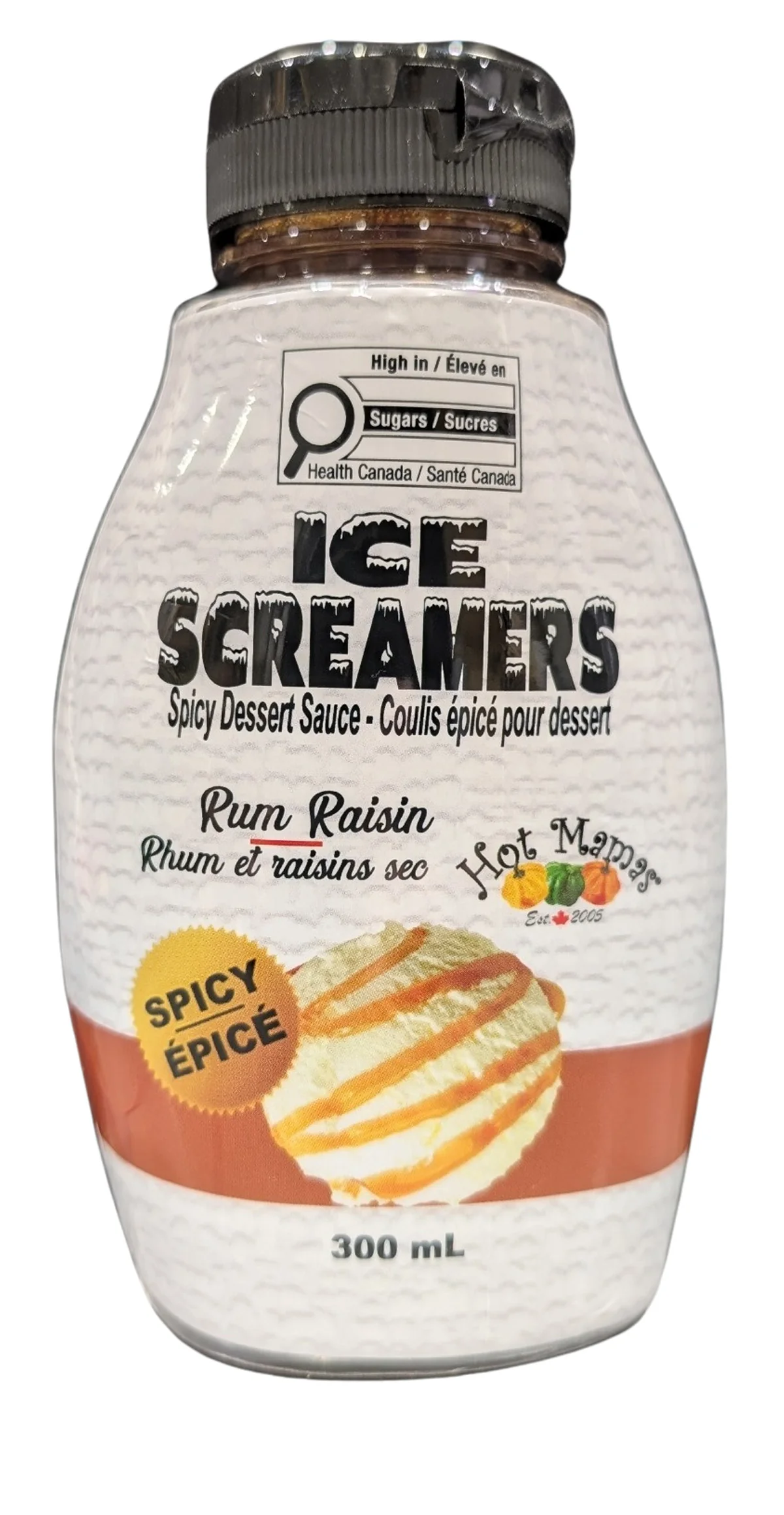 Ice Screamers - Rum & Raisin - Case of 5 x 300ml Squeeze Bottle Format - Made in Canada - Canadian Distribution