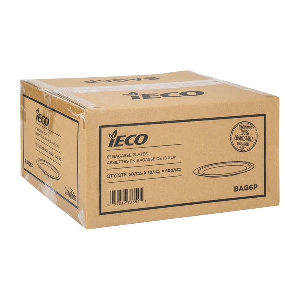iEco 6-in Bagasse Plates - 10 packs of 50 - Disposables, Restaurant Packaging and Take-Out Supplies - Canadian Distribution - Ships Free Within Canada on Orders Above CAD $199 - Image 2