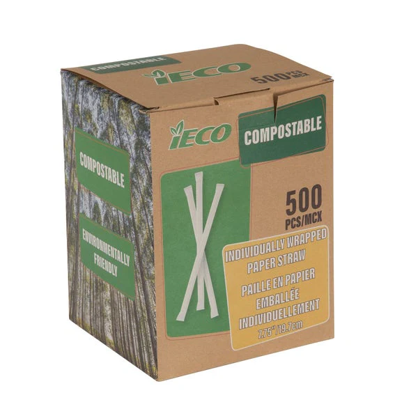 iECO 7.75" Wrapped Paper Straws - 6 Packs of 500  - Disposables, Restaurant Packaging and Take-Out Supplies - Canadian Distribution - Ships Free Within Canada on Orders Above CAD $199