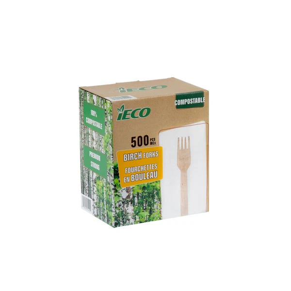 iECO - Birch Forks - pack of 500  - Disposables, Restaurant Packaging and Take-Out Supplies - Canadian Distribution - Ships Free Within Canada on Orders Above CAD $199 - Image 2