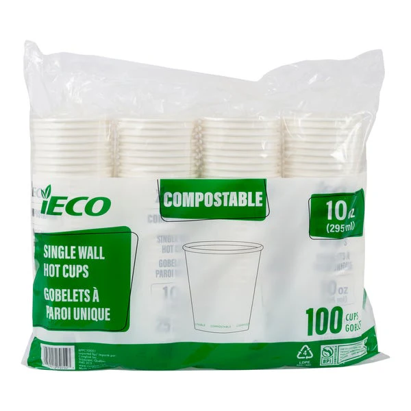 iECO Compost Single Wall Cup 10oz - 5 Packs of 100  - Disposables, Restaurant Packaging and Take-Out Supplies - Canadian Distribution - Ships Free Within Canada on Orders Above CAD $199 - Image 6