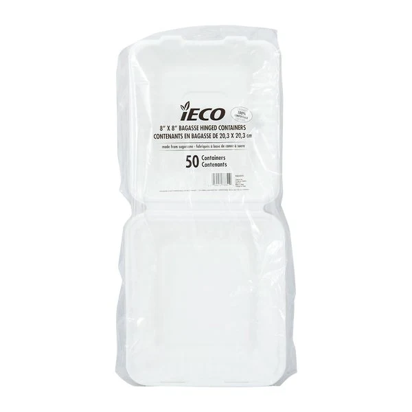 iEco Hinged Bagasse Container 8 in × 8 in - 2 packs of 50  - Disposables, Restaurant Packaging and Take-Out Supplies - Canadian Distribution - Ships Free Within Canada on Orders Above CAD $199 - Image 2