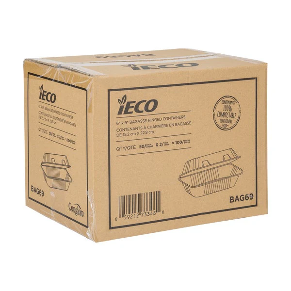iEco Hinged Bagasse Containers 6 in × 9 in - 2 packs of 50  - Disposables, Restaurant Packaging and Take-Out Supplies - Canadian Distribution - Ships Free Within Canada on Orders Above CAD $199 - Image 3