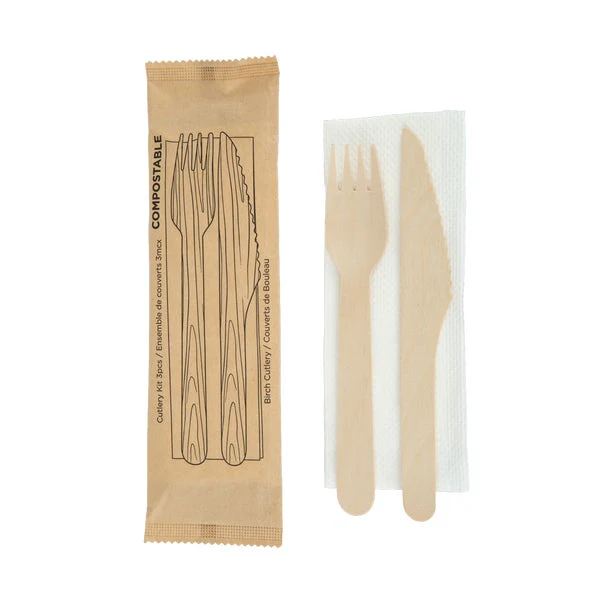 iECO - Individually wrapped 3 piece Birch cutlery kit - pack of 250  - Disposables, Restaurant Packaging and Take-Out Supplies - Canadian Distribution - Ships Free Within Canada on Orders Above CAD $199 - Image 2