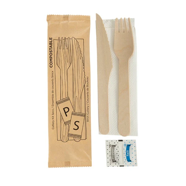 iECO - Individually wrapped 5 piece Birch cutlery kit - pack of 250  - Disposables, Restaurant Packaging and Take-Out Supplies - Canadian Distribution - Ships Free Within Canada on Orders Above CAD $199