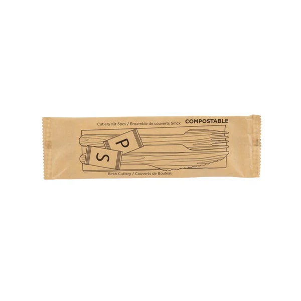iECO - Individually wrapped 5 piece Birch cutlery kit - pack of 250  - Disposables, Restaurant Packaging and Take-Out Supplies - Canadian Distribution - Ships Free Within Canada on Orders Above CAD $199 - Image 2