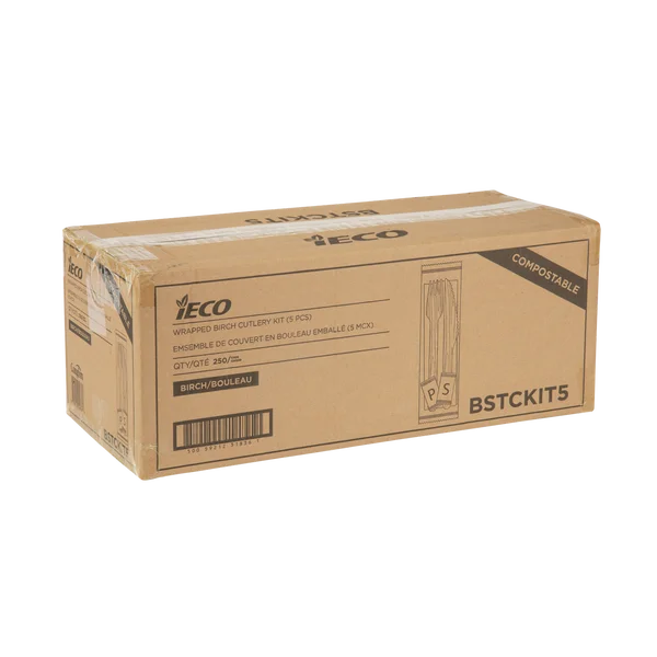 iECO - Individually wrapped 5 piece Birch cutlery kit - pack of 250  - Disposables, Restaurant Packaging and Take-Out Supplies - Canadian Distribution - Ships Free Within Canada on Orders Above CAD $199 - Image 3