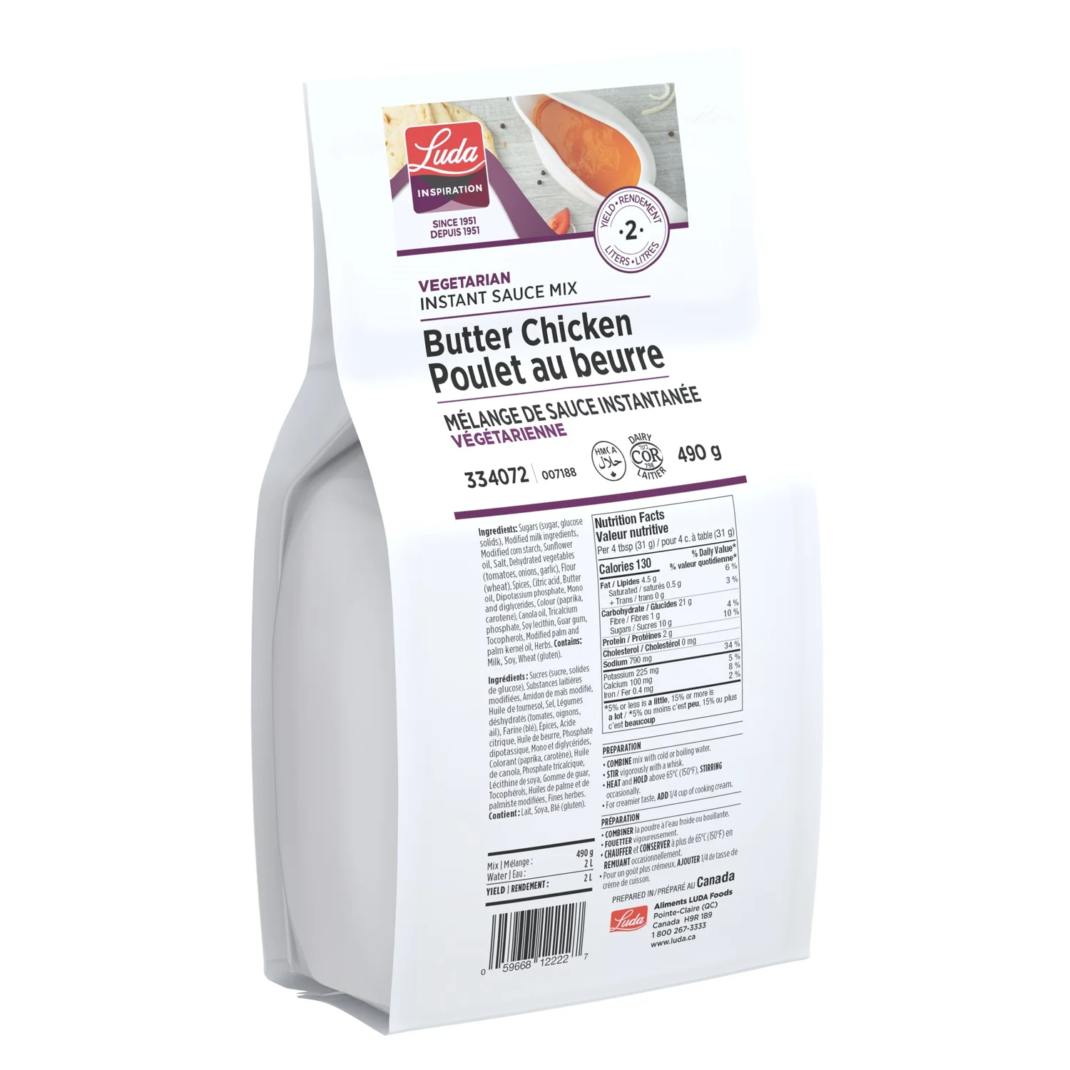 Instant Butter Chicken Sauce Mix - 4 X 490 g Pouch - Luda Foods - Prepared in Canada - Ships Free Within Canada on Orders Above CAD $199 - Image 2