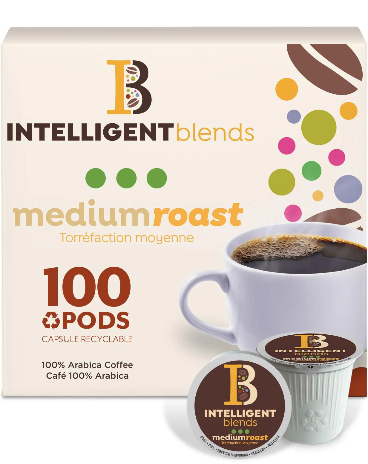 Intelligent Blends – Medium Dark Roast Coffee Pods – Recyclable – 100 Pods - Canadian Distribution - Ships Free Within Canada on Orders Above CAD $199