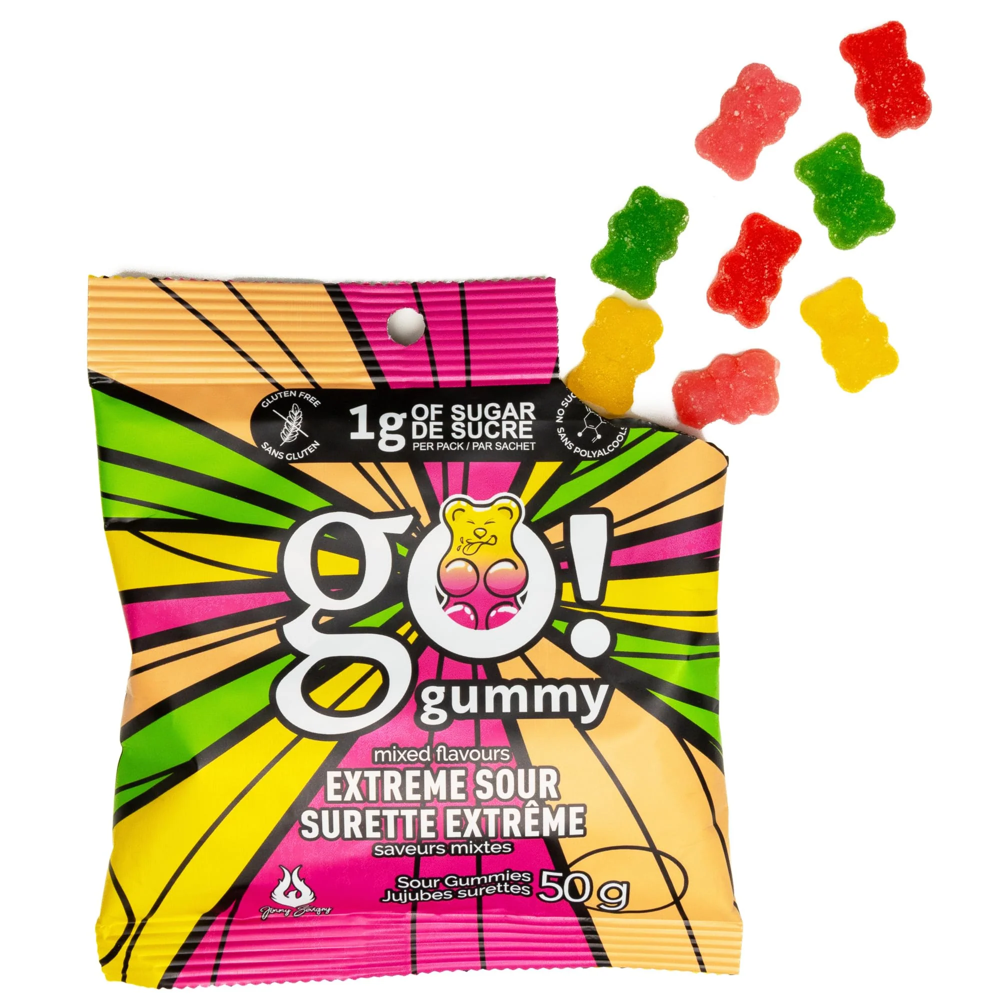 Jimmy Sevigny – GoGummy Extreme Sour – Mixed Flavours – 12 × 50g – Low sugar high fibre - Canadian Distribution - Ships Free Within Canada on Orders Above CAD $199 - Image 2
