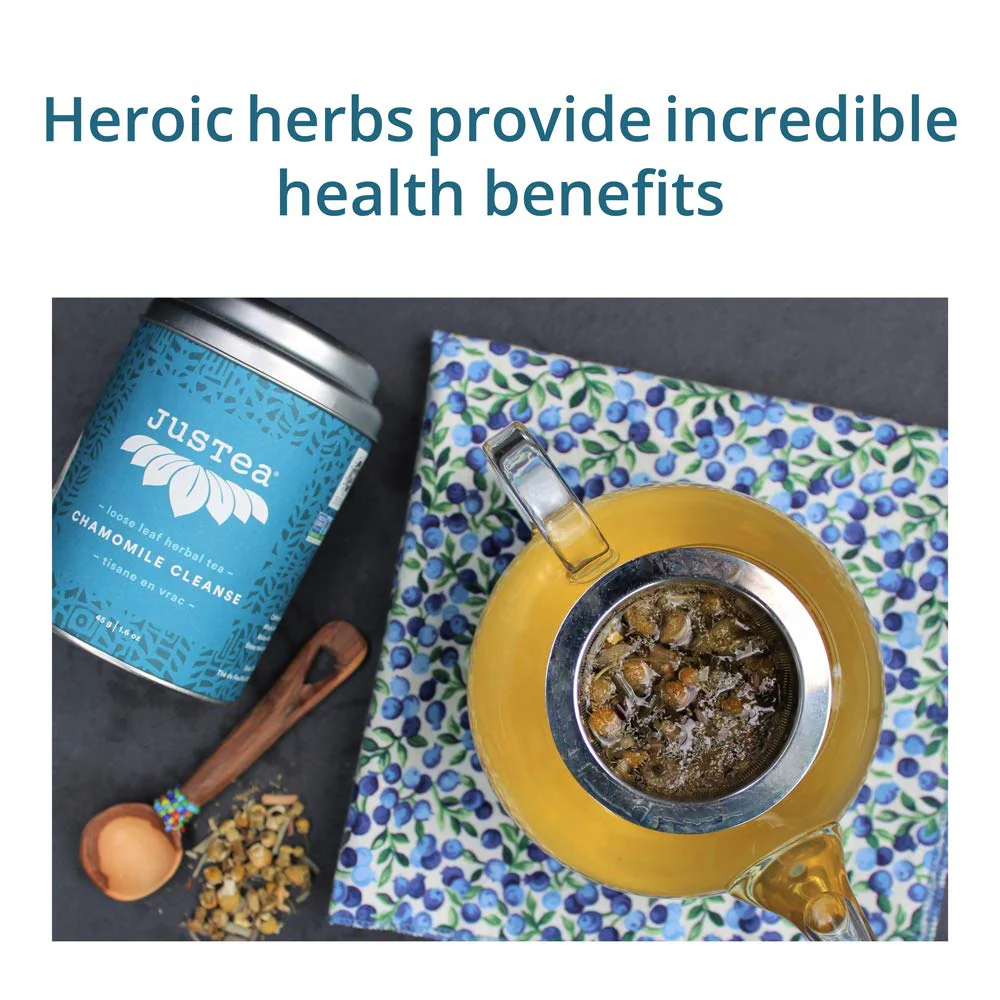 JusTea Chamomile Dream Loose Leaf Herbal Tea | 45g Tin with Carved Spoon | 40+ Servings | Organic Fair Trade - Canadian Distribution - Ships Free Within Canada on Orders Above CAD $199 - Image 2