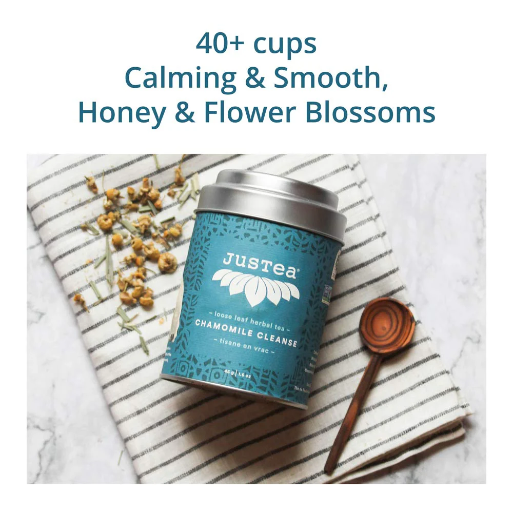 JusTea Chamomile Dream Loose Leaf Herbal Tea | 45g Tin with Carved Spoon | 40+ Servings | Organic Fair Trade - Canadian Distribution - Ships Free Within Canada on Orders Above CAD $199 - Image 4