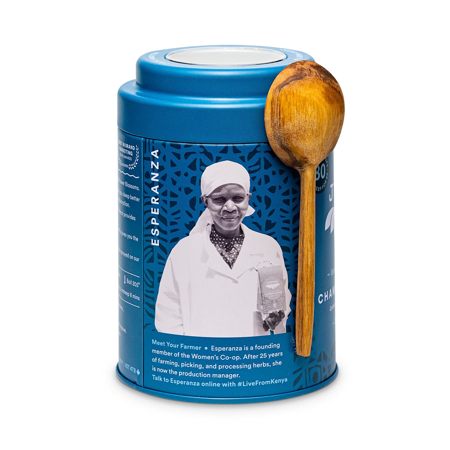 JusTea Chamomile Dream Loose Leaf Herbal Tea | 45g Tin with Carved Spoon | 40+ Servings | Organic Fair Trade - Canadian Distribution - Ships Free Within Canada on Orders Above CAD $199 - Image 5