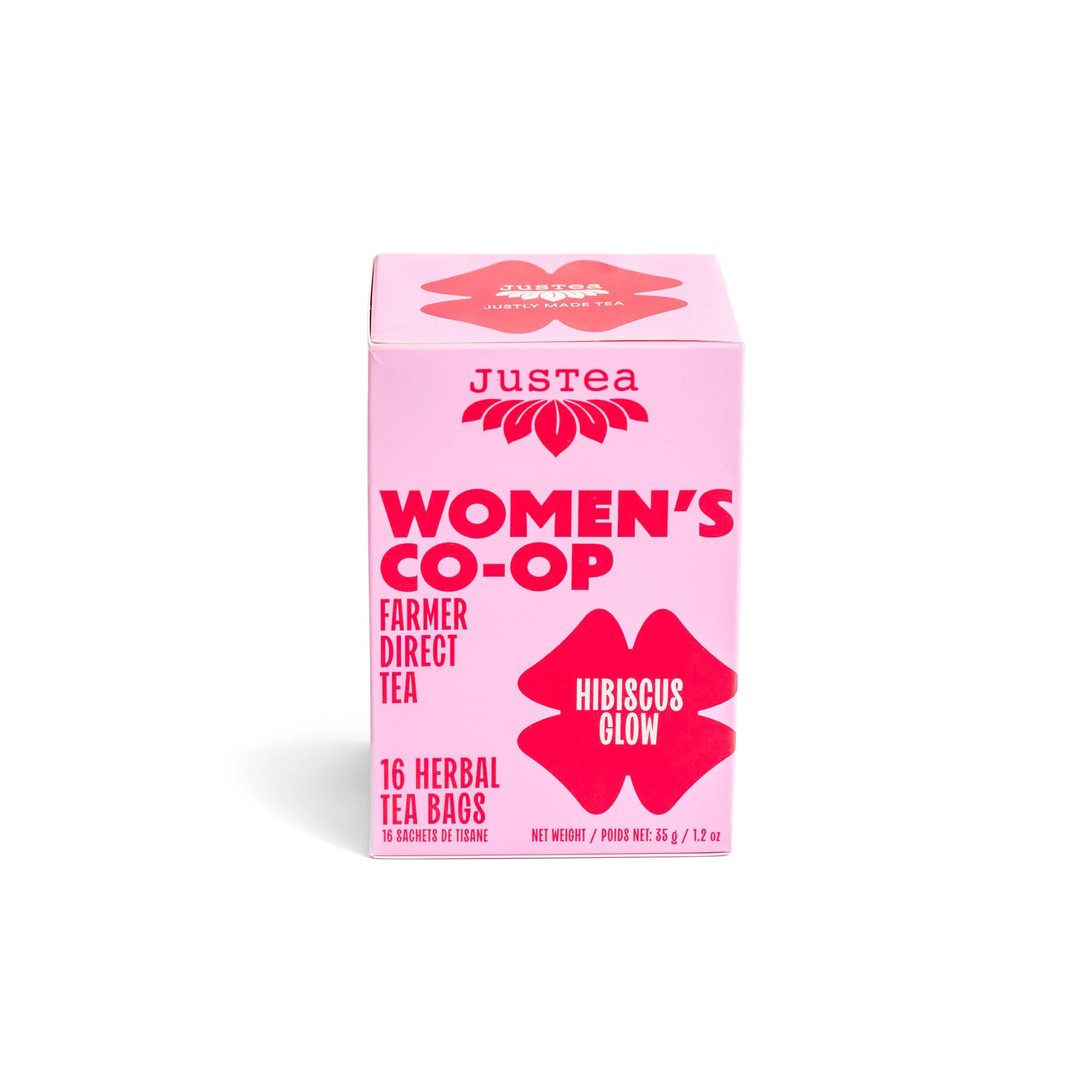 JusTea Hibiscus Glow Herbal Tea - Organic, Caffeine-Free, Fair-Trade, Plastic-Free (2 x 16 Bags) - Canadian Distribution - Ships Free Within Canada on Orders Above CAD $199