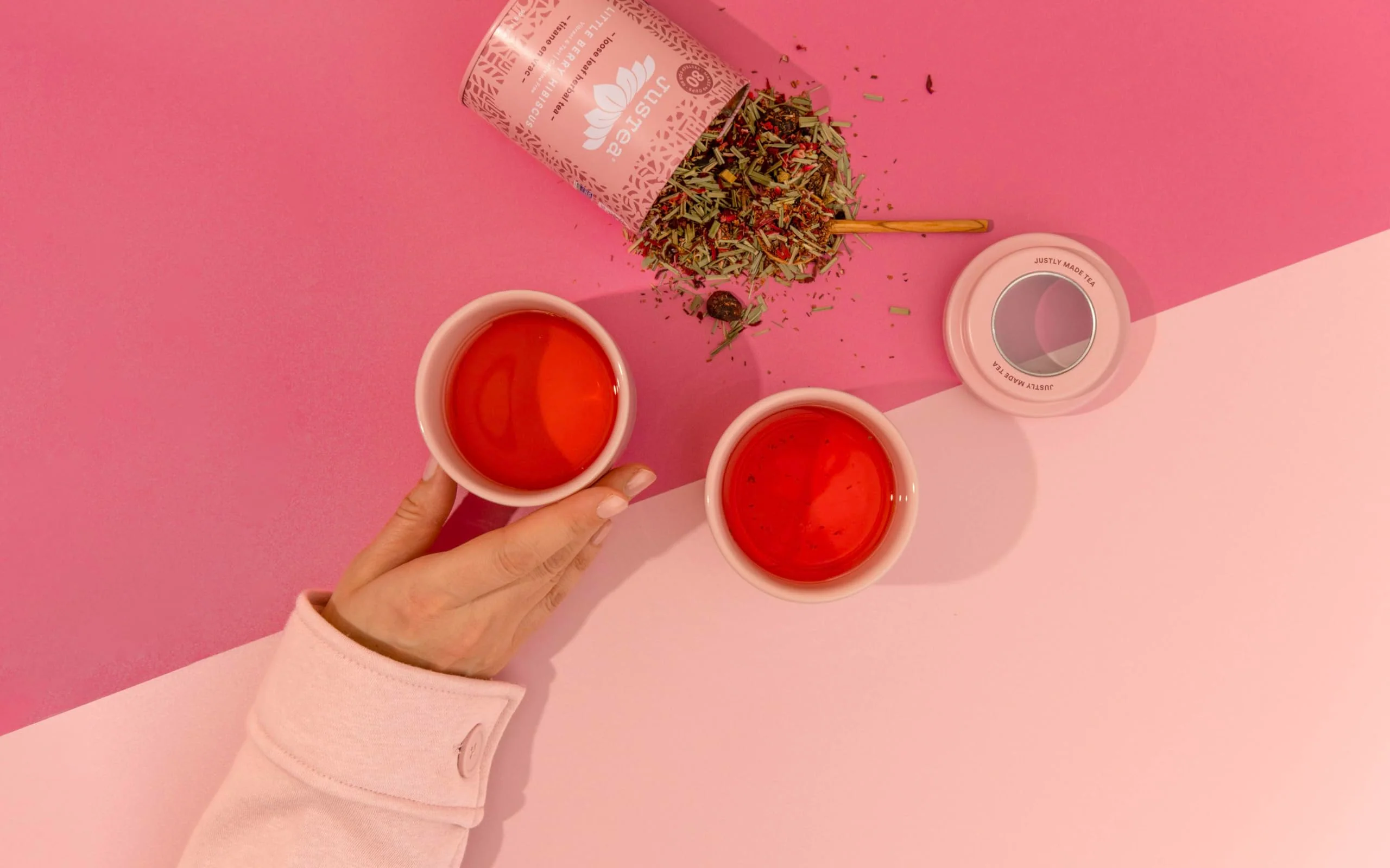 JusTea Little Berry Hibiscus Loose Leaf Herbal Tea | 90g Tin with Carved Spoon | 40+ Cups | Caffeine-Free | Fair Trade & Organic - Canadian Distribution - Ships Free Within Canada on Orders Above CAD $199 - Image 4