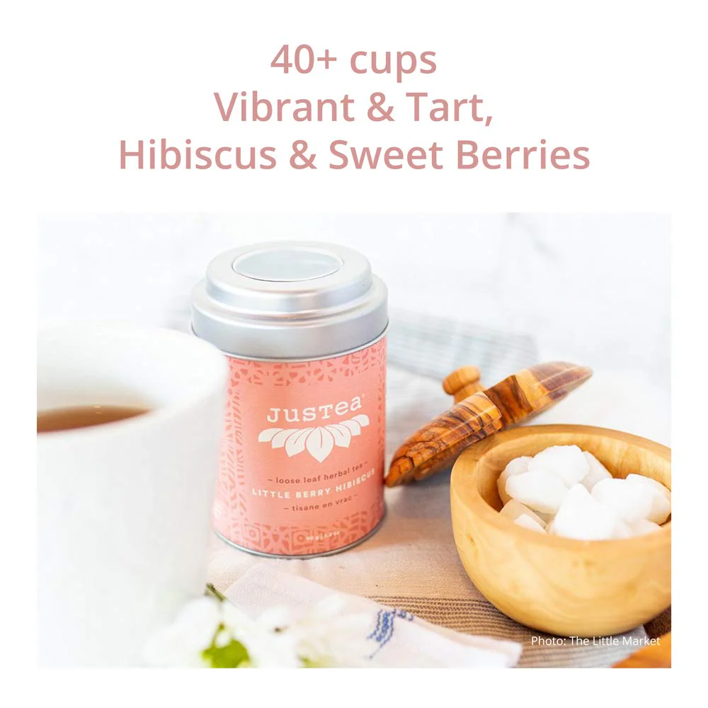 JusTea Little Berry Hibiscus Loose Leaf Herbal Tea | 90g Tin with Carved Spoon | 40+ Cups | Caffeine-Free | Fair Trade & Organic - Canadian Distribution - Ships Free Within Canada on Orders Above CAD $199 - Image 6