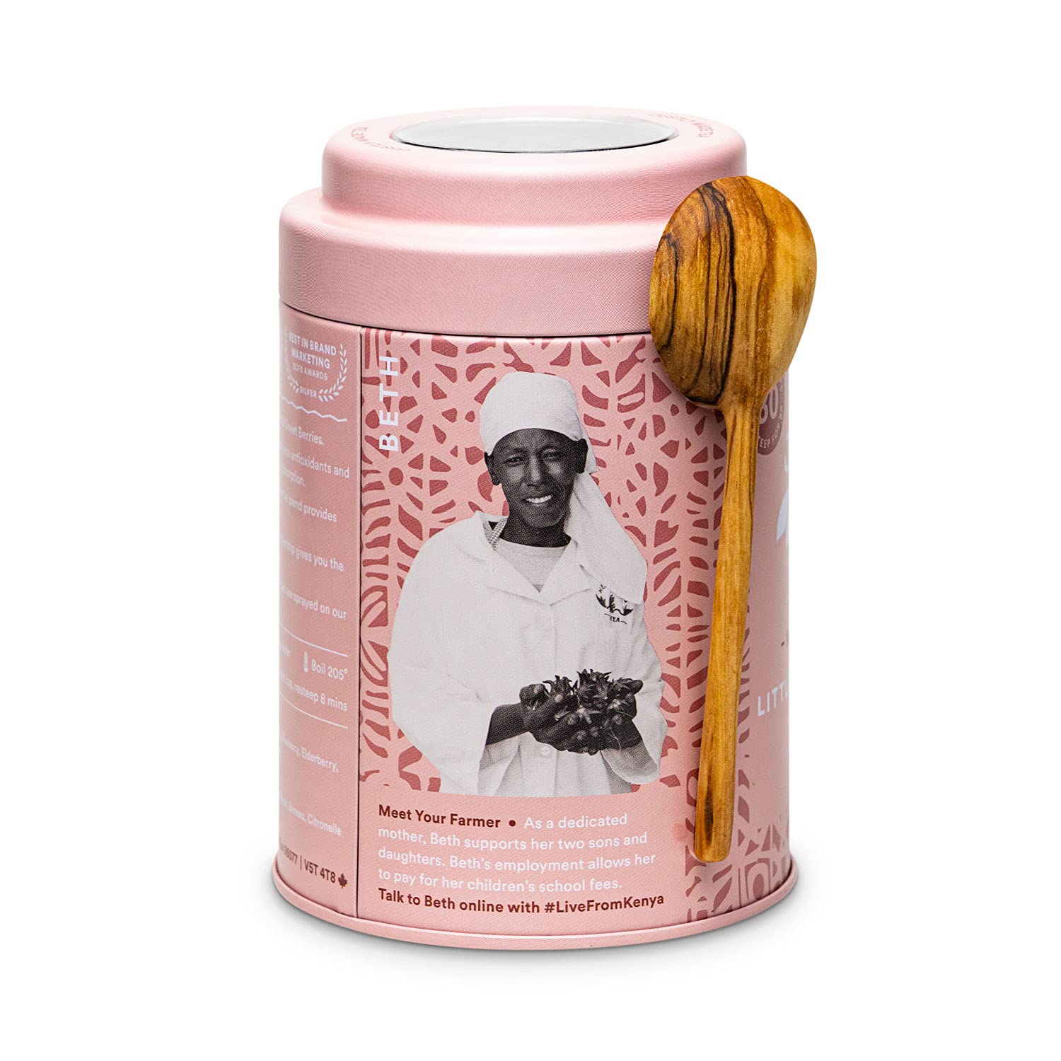 JusTea Little Berry Hibiscus Loose Leaf Herbal Tea | 90g Tin with Carved Spoon | 40+ Cups | Caffeine-Free | Fair Trade & Organic - Canadian Distribution - Ships Free Within Canada on Orders Above CAD $199 - Image 8