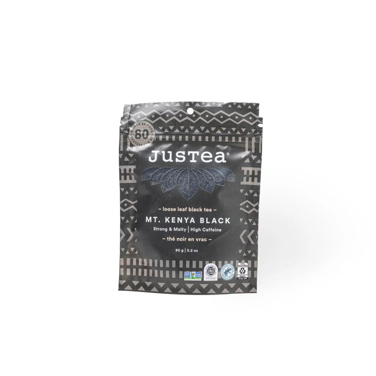 JusTea Mt. Kenya Black Loose Leaf Tea | 2 x 90g Refill Pouch | 40+ Servings | Fair Trade & Organic - Canadian Distribution - Ships Free Within Canada on Orders Above CAD $199