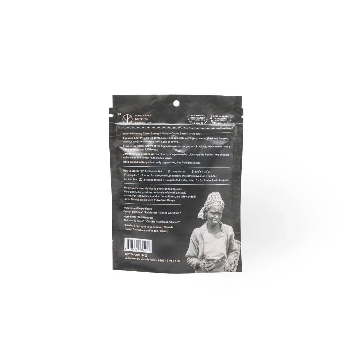 JusTea Mt. Kenya Black Loose Leaf Tea | 2 x 90g Refill Pouch | 40+ Servings | Fair Trade & Organic - Canadian Distribution - Ships Free Within Canada on Orders Above CAD $199 - Image 4