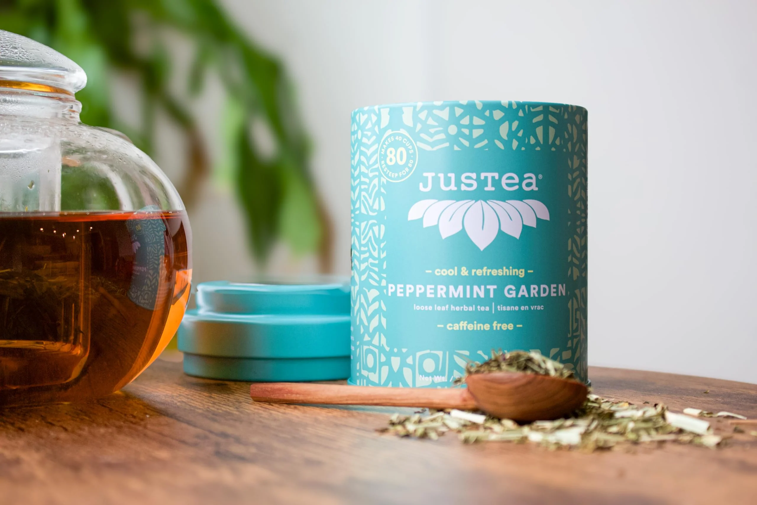 JusTea Peppermint Garden Loose Leaf Herbal Tea | Tin with Hand-Carved Spoon | 40+ Cups (45g) | Caffeine-Free | Award-Winning | Fair Trade - Canadian Distribution - Ships Free Within Canada on Orders Above CAD $199 - Image 5