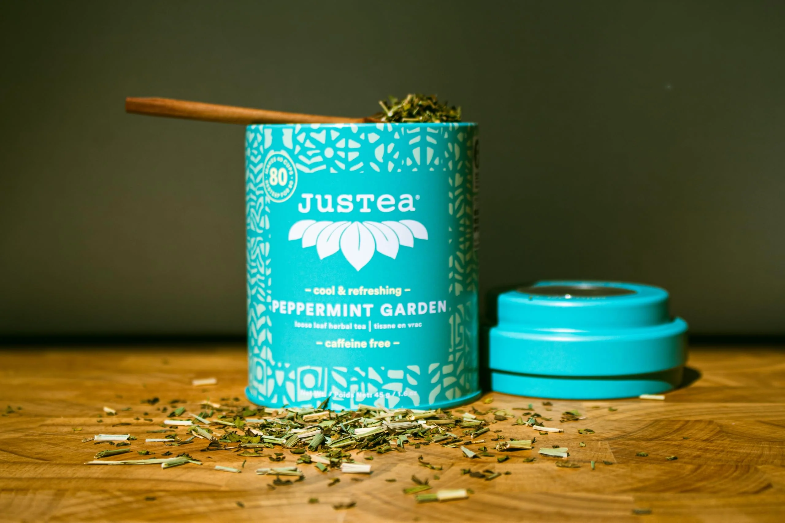 JusTea Peppermint Garden Loose Leaf Herbal Tea | Tin with Hand-Carved Spoon | 40+ Cups (45g) | Caffeine-Free | Award-Winning | Fair Trade - Canadian Distribution - Ships Free Within Canada on Orders Above CAD $199 - Image 7