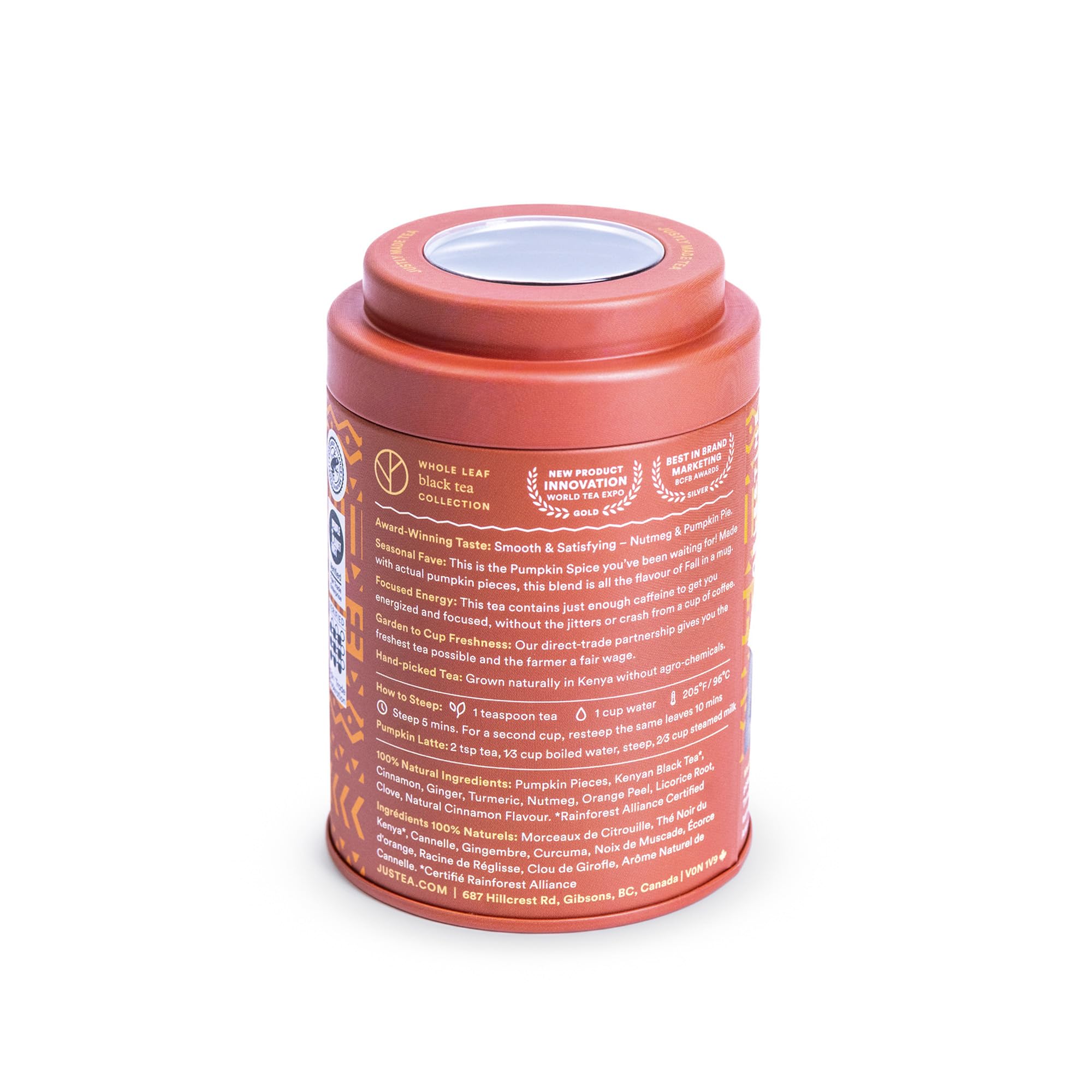 JusTea Pumpkin Spice Loose Leaf Black Tea | 120g Tin with Hand-Carved Spoon | 40+ Servings | Medium Caffeine | Fair Trade & Organic - Canadian Distribution - Ships Free Within Canada on Orders Above CAD $199 - Image 7