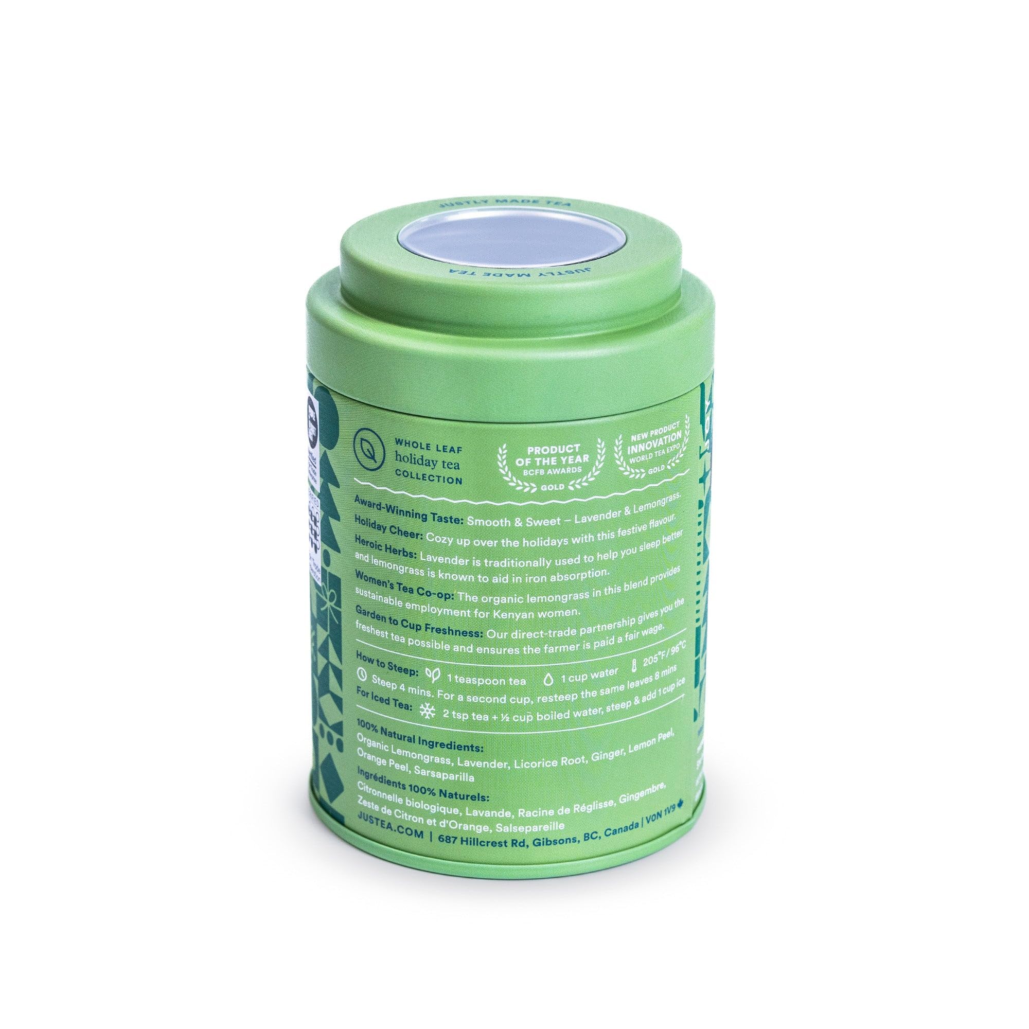 JusTea Starry Night Loose Leaf Herbal Tea | 70g Tin with Carved Spoon | 40+ Servings | Caffeine-Free | Fair Trade & Organic - Canadian Distribution - Ships Free Within Canada on Orders Above CAD $199 - Image 4