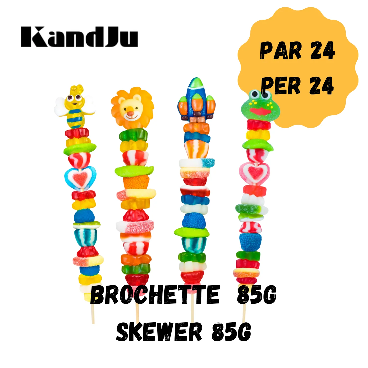 Kand Ju Candy Skewers - Case of 24 x 85g Skewers - Premium Candies & Gummies - Ships Free Within Canada on Orders Above CAD $199