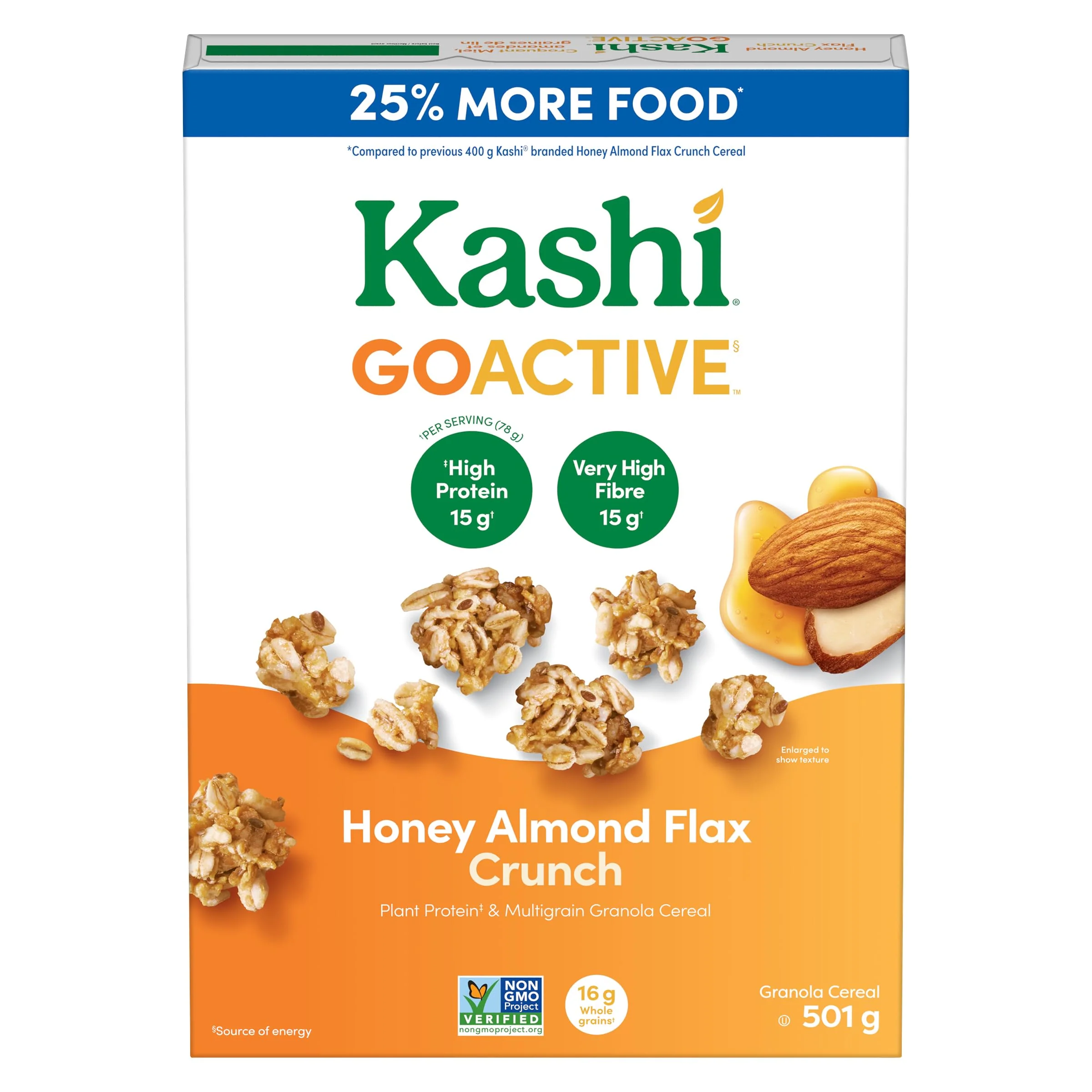 Kashi GoActive Honey Almond Flax Crunch Granola Cereal, 2 x 501g - Canadian Distribution - Ships Free Within Canada on Orders Above CAD $199