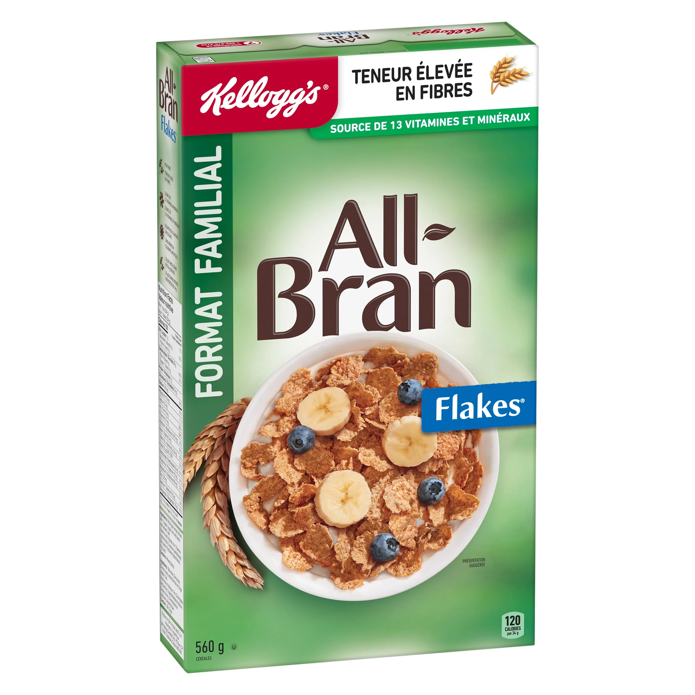 Kellogg's All-Bran Flakes Cereal 2 x 560g Family Size – High Fiber Breakfast - Canadian Distribution - Ships Free Within Canada on Orders Above CAD $199 - Image 3