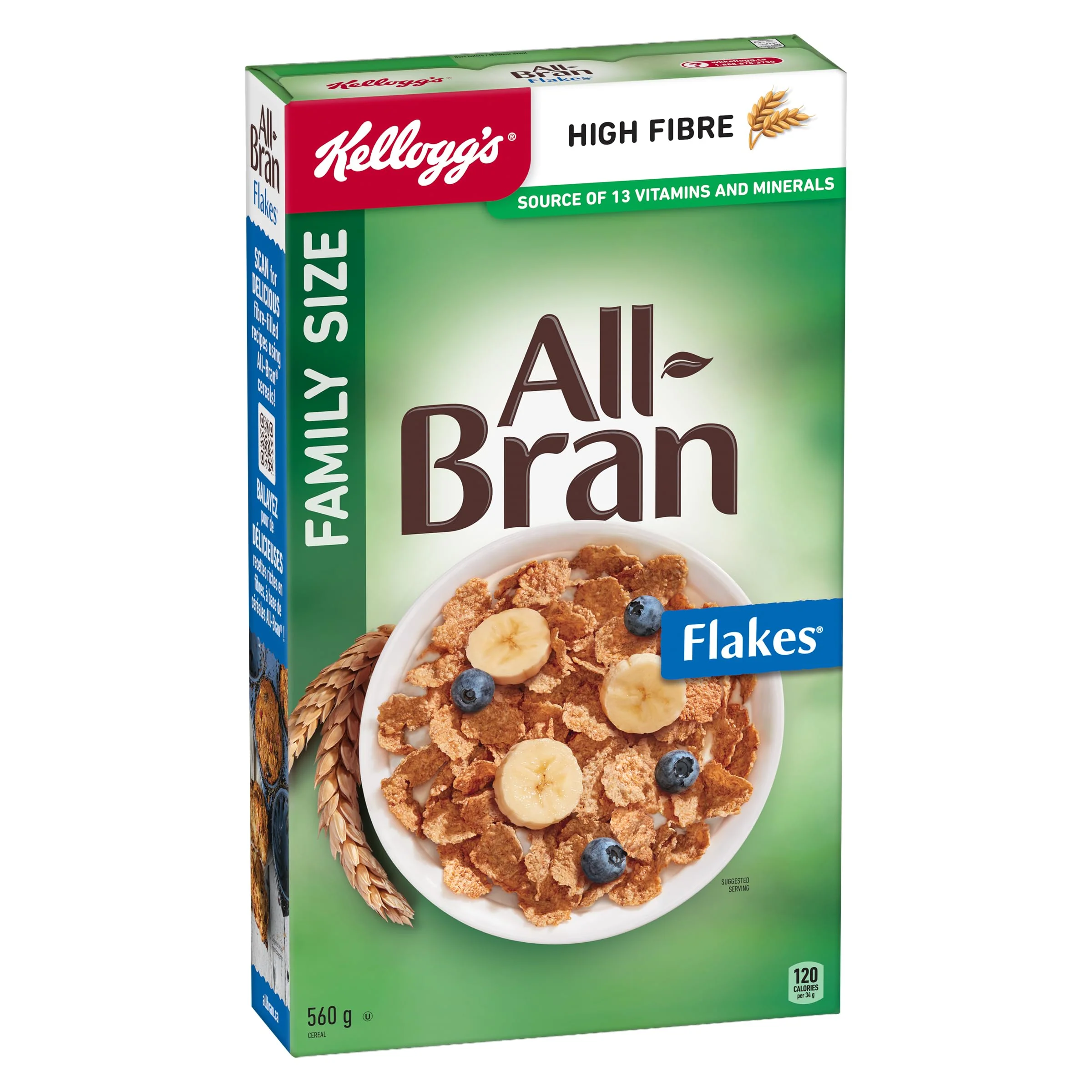Kellogg's All-Bran Flakes Cereal 2 x 560g Family Size – High Fiber Breakfast - Canadian Distribution - Ships Free Within Canada on Orders Above CAD $199 - Image 4