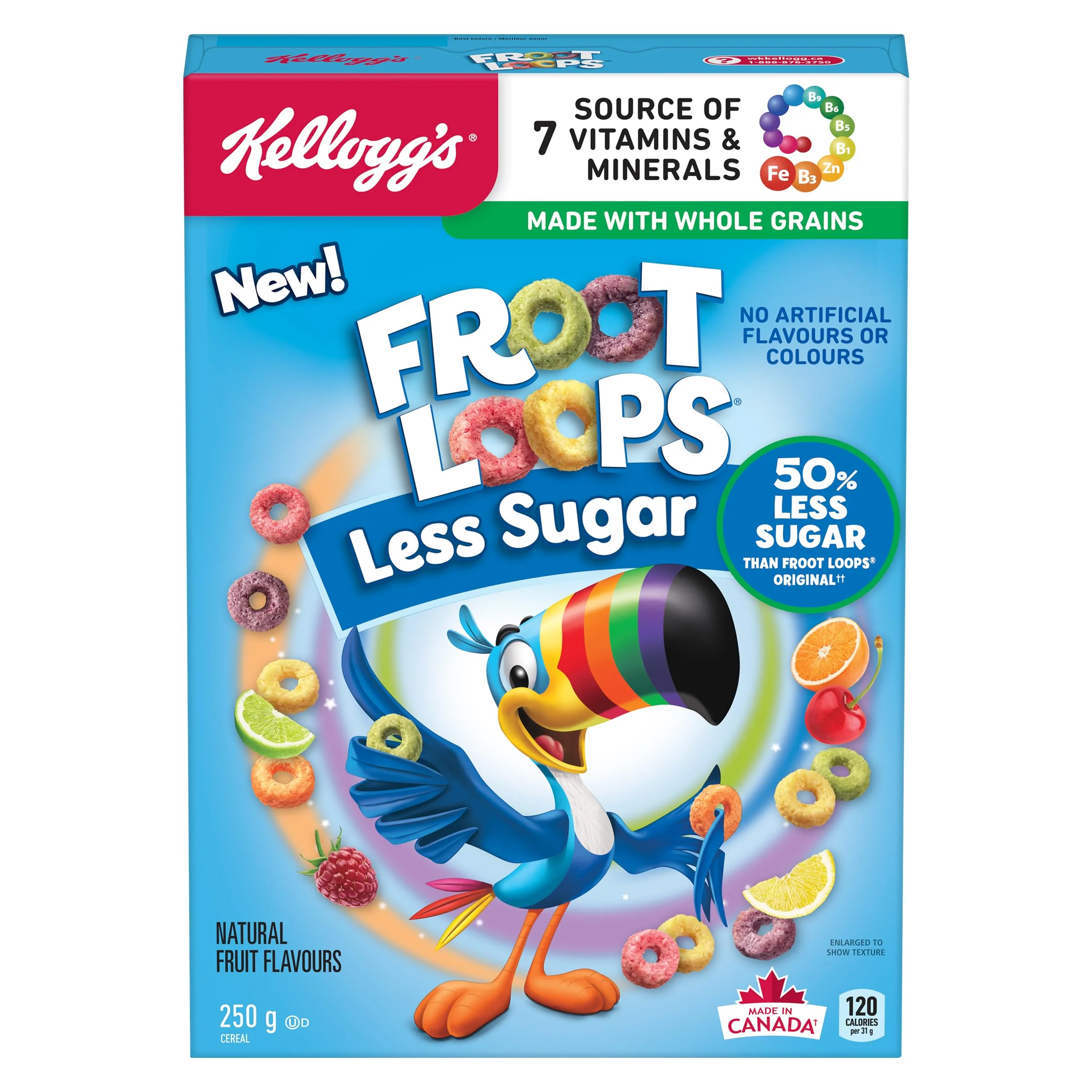 Kellogg's Froot Loops Less Sugar Cereal 2 x 250g - Canadian Distribution - Ships Free Within Canada on Orders Above CAD $199