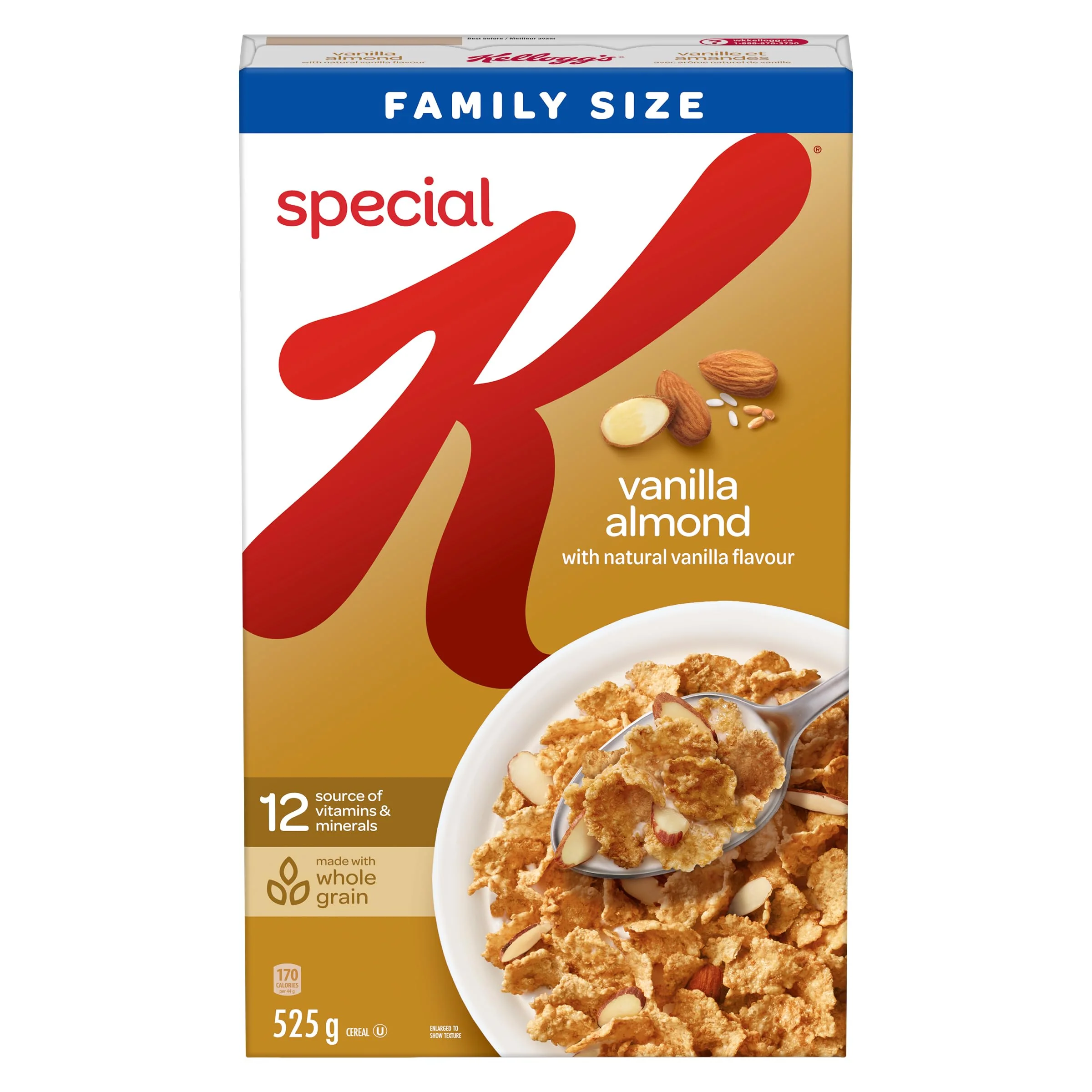 Kellogg's Special K Vanilla Almond Cereal Family Size 2 x 525g – High Fibre Whole Grain - Canadian Distribution - Ships Free Within Canada on Orders Above CAD $199