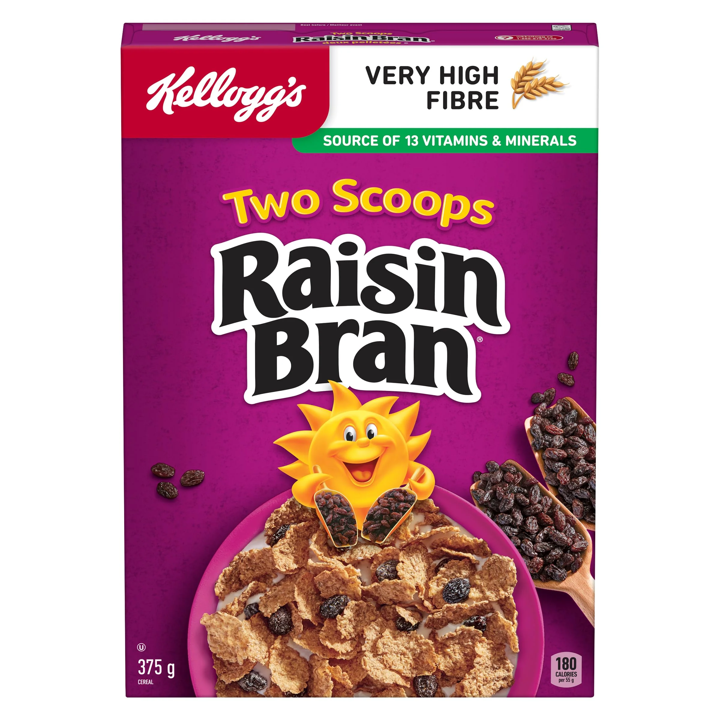 Kellogg's Two Scoops Raisin Bran Cereal 2 x 375g - Canadian Distribution - Ships Free Within Canada on Orders Above CAD $199