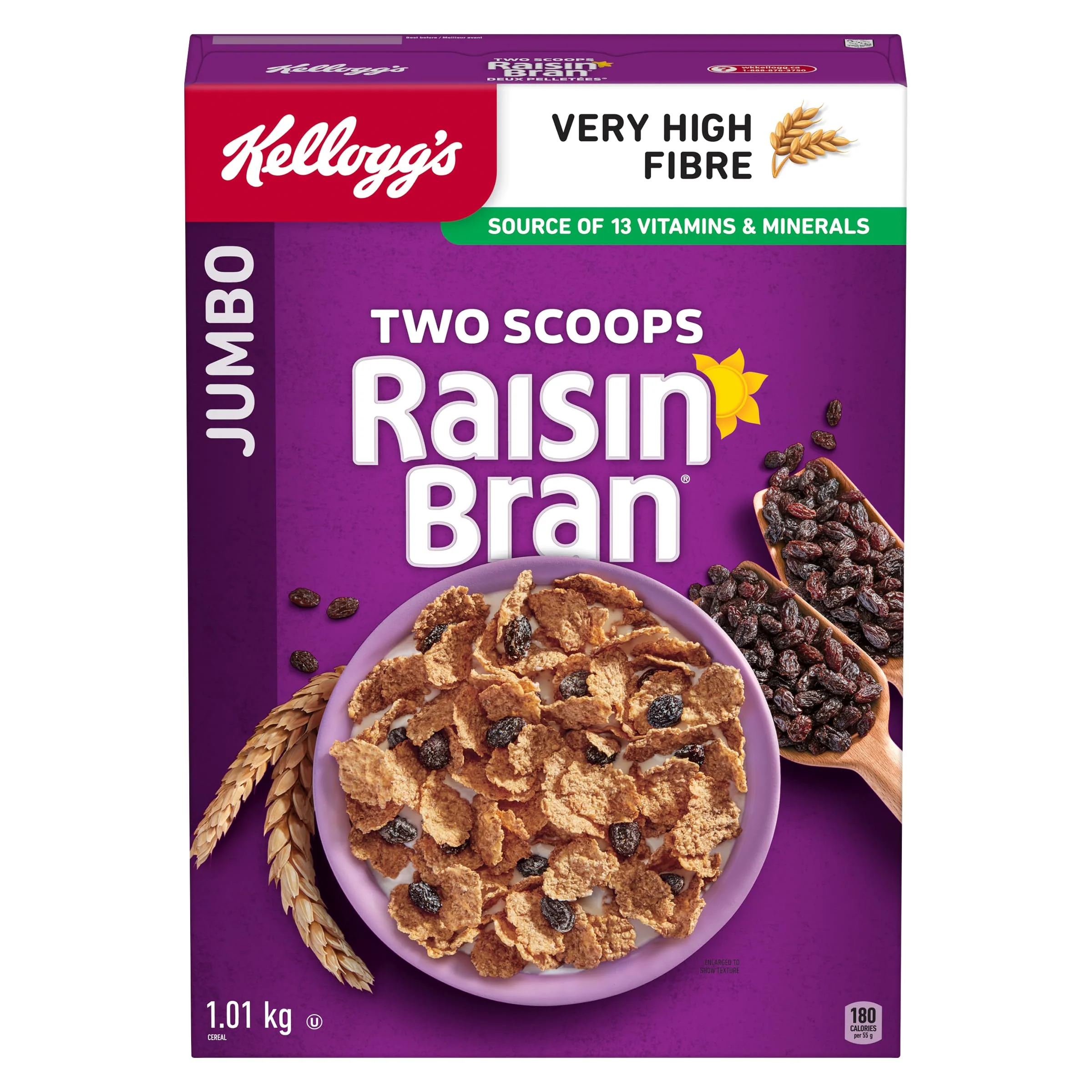 Kellogg's Two Scoops Raisin Bran Cereal Crunch 2 x 1010g - Canadian Distribution - Ships Free Within Canada on Orders Above CAD $199