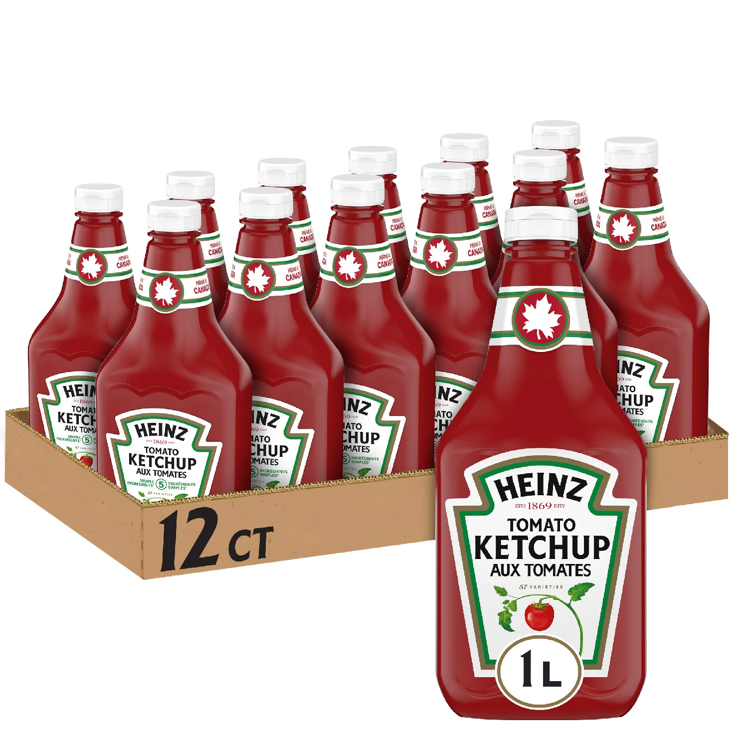 Ketchup Squeeze Bottle - 12 x 1 L - Heinz - Restaurant and Foodservice Ingredients - Canadian Distribution - Ships Free Within Canada on Orders Above CAD $199