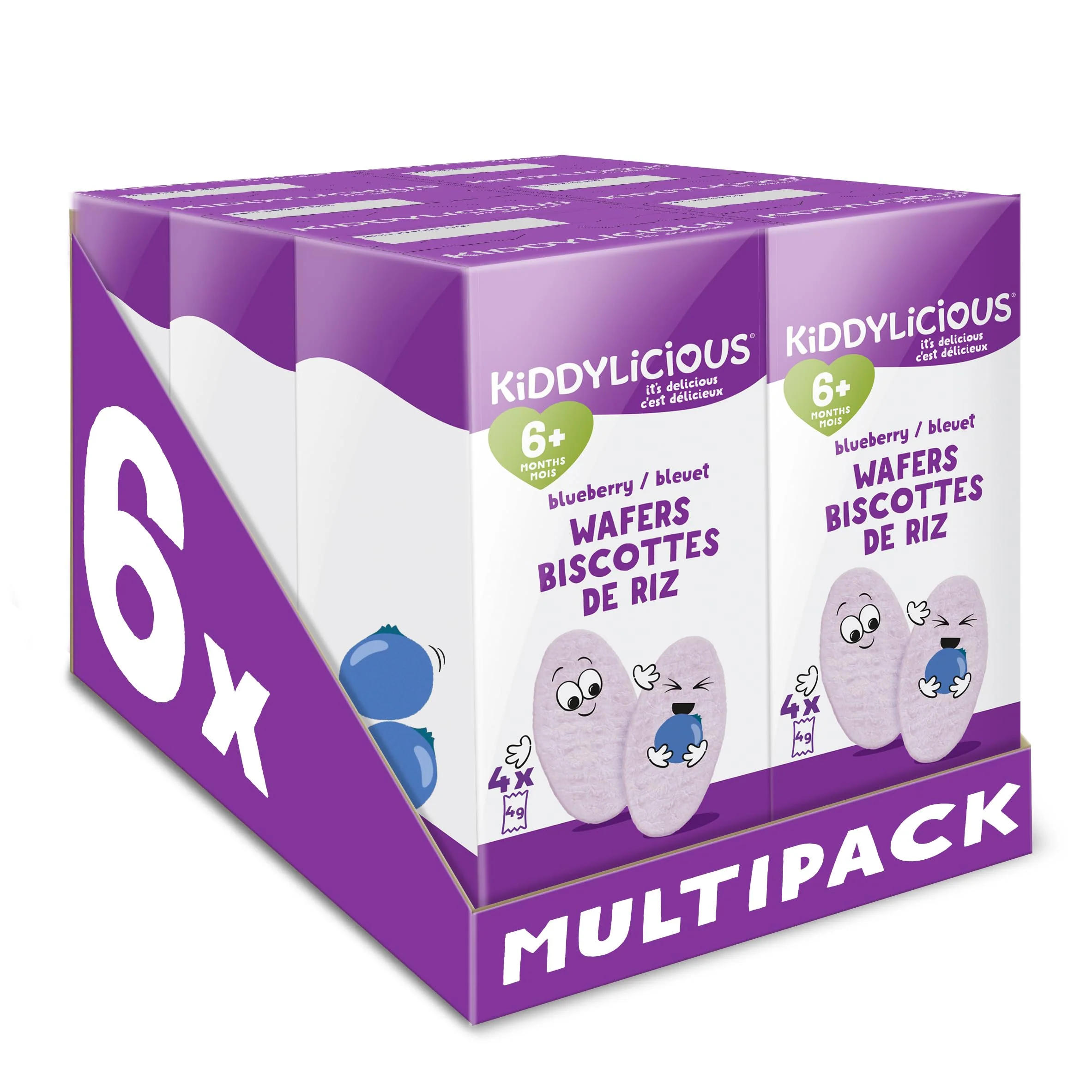 Kiddylicious Blueberry Wafers – Gentle Baby Snacks for 6+ Months – Gluten-Free, Dairy-Free, Egg-Free, Vegan – 24 Portions, 96g - Canadian Distribution - Ships Free Within Canada on Orders Above CAD $199