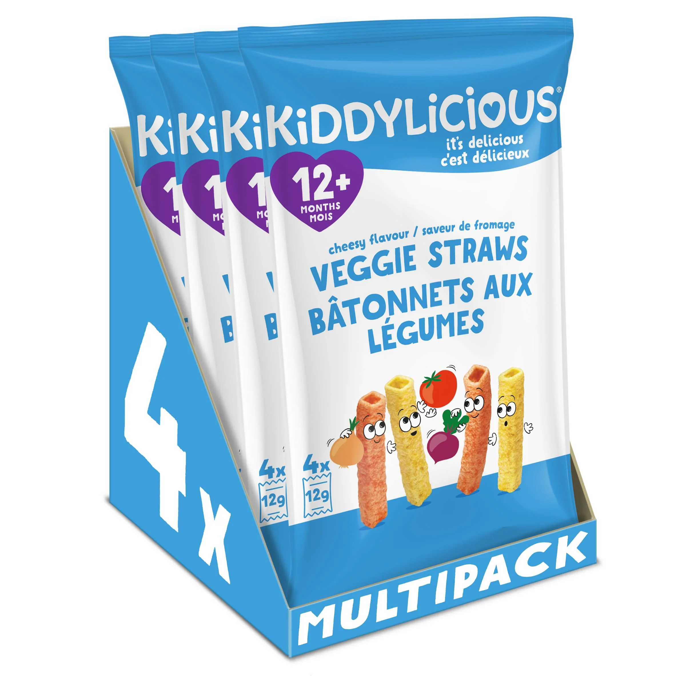 Kiddylicious Cheesy Straws - Crunchy Snack for Toddlers 12+ Months - Gluten Free, Vegan - 16 Portions (4 x 12g) - Canadian Distribution - Ships Free Within Canada on Orders Above CAD $199