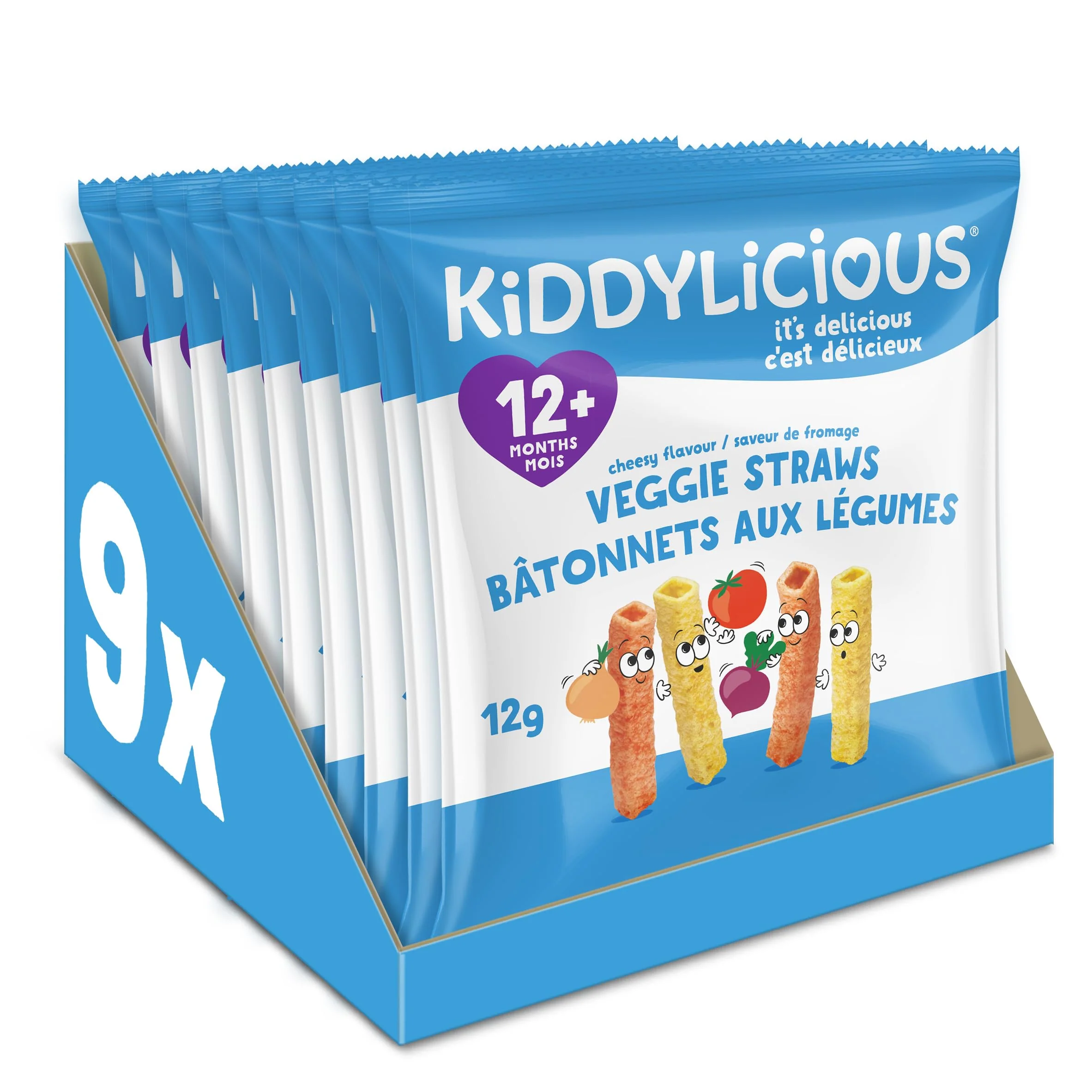 Kiddylicious Cheesy Straws - Crunchy Snack for Toddlers 12+ Months - Gluten Free, Vegan - 9 Portions, 108g - Canadian Distribution - Ships Free Within Canada on Orders Above CAD $199