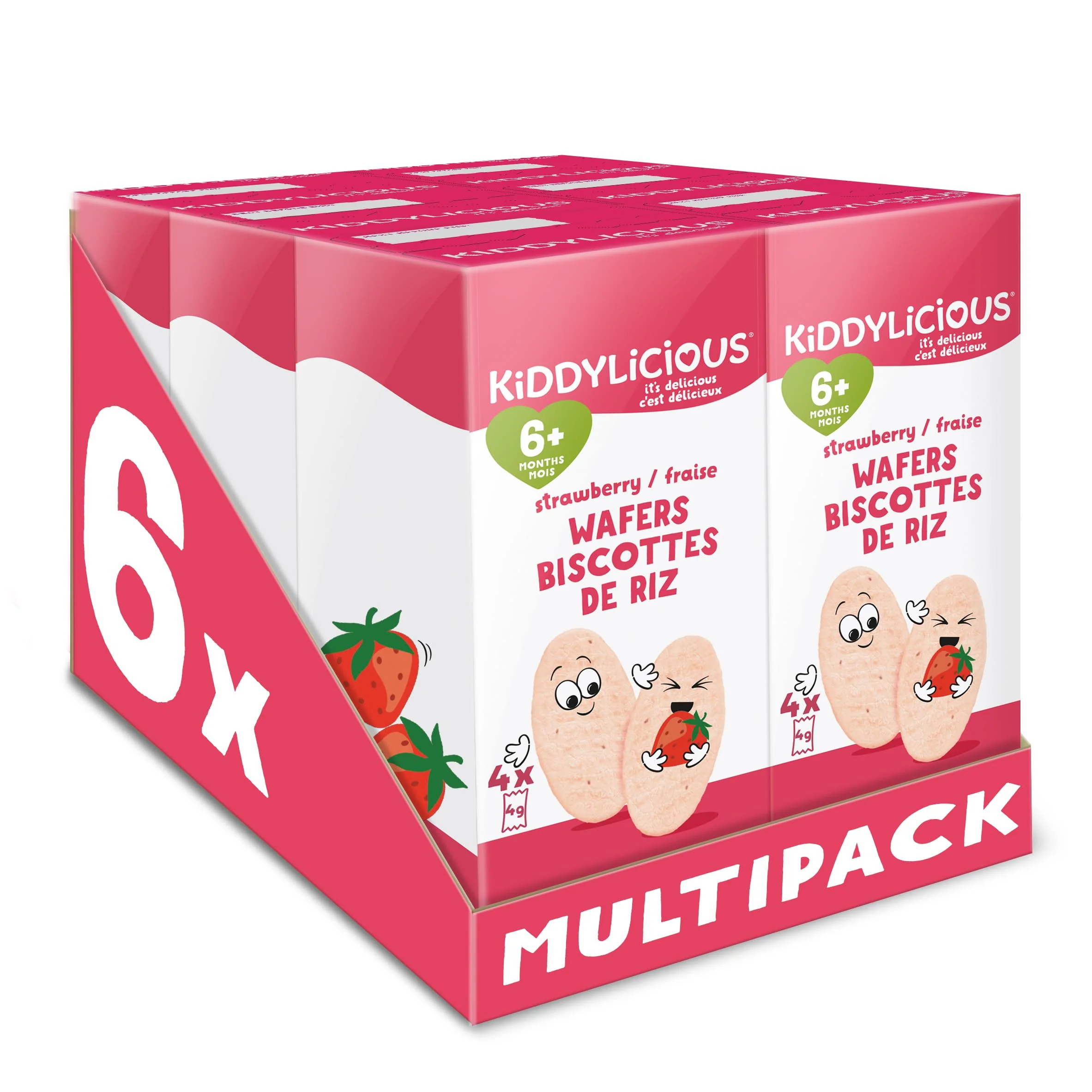 Kiddylicious Strawberry Wafers – Gentle Baby Snacks for 6+ Months – Gluten-Free, Dairy-Free & Vegan – 24 Pieces, 96g - Canadian Distribution - Ships Free Within Canada on Orders Above CAD $199