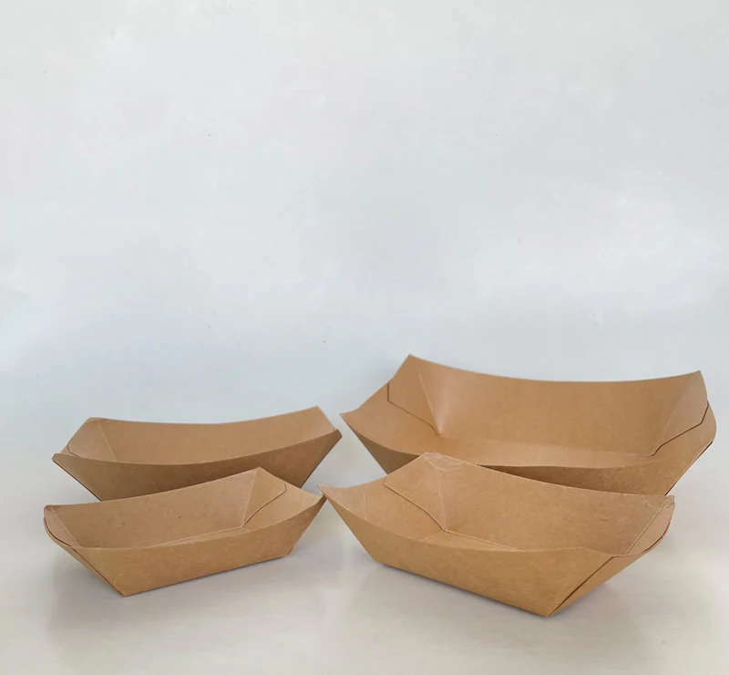 Kraft Boat Food Tray PLA Lined (4/250) - 6/8 oz - 1/3/5 lb - 1000cs - Disposable Take Away Food Packaging - Canadian Distribution