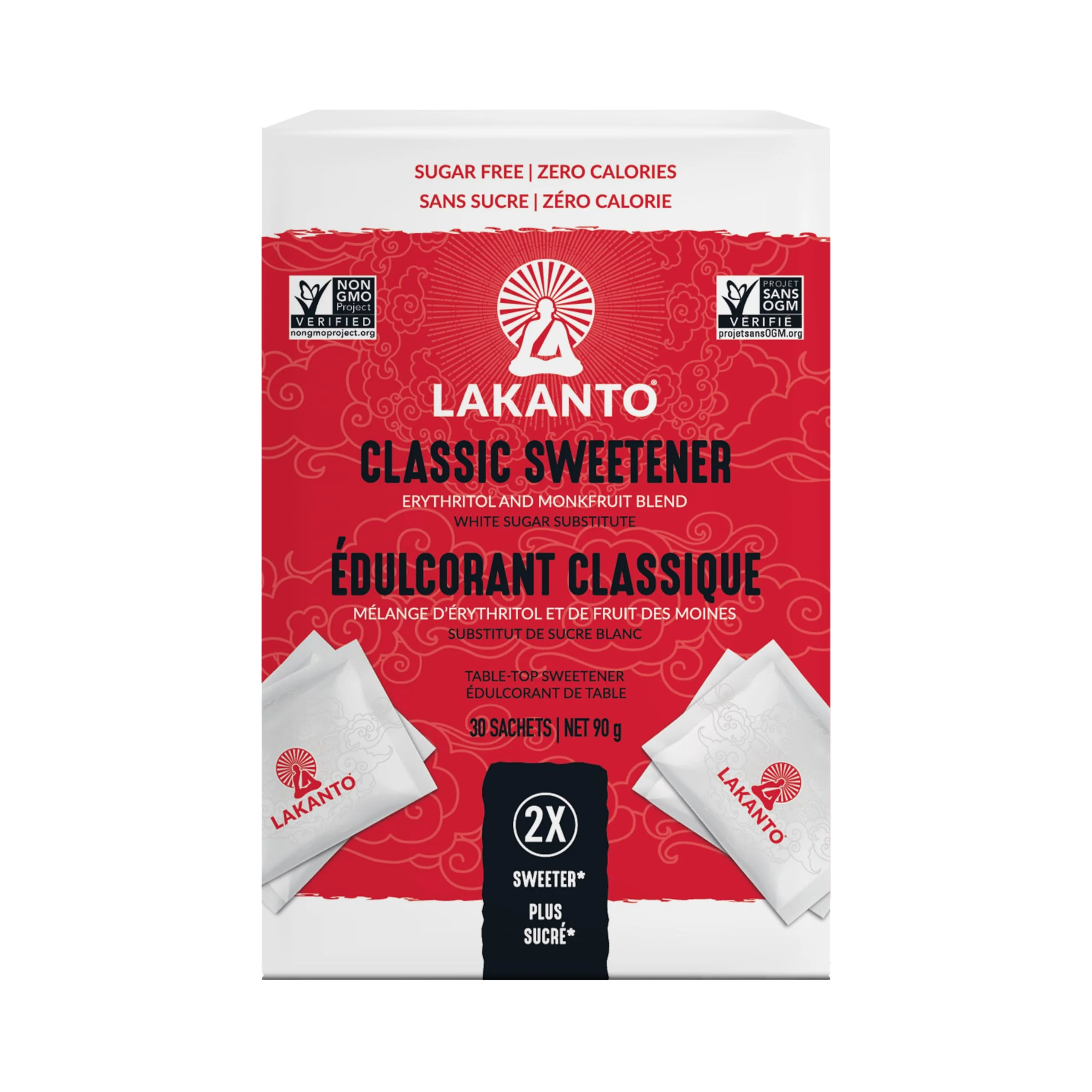 Lakanto Monkfruit Sweetener Packets with Erythritol - Zero Calorie Sugar Alternative, Keto & Diabetic Friendly (2 x 3g, 30 Packets) - Canadian Distribution - Ships Free Within Canada on Orders Above CAD $199