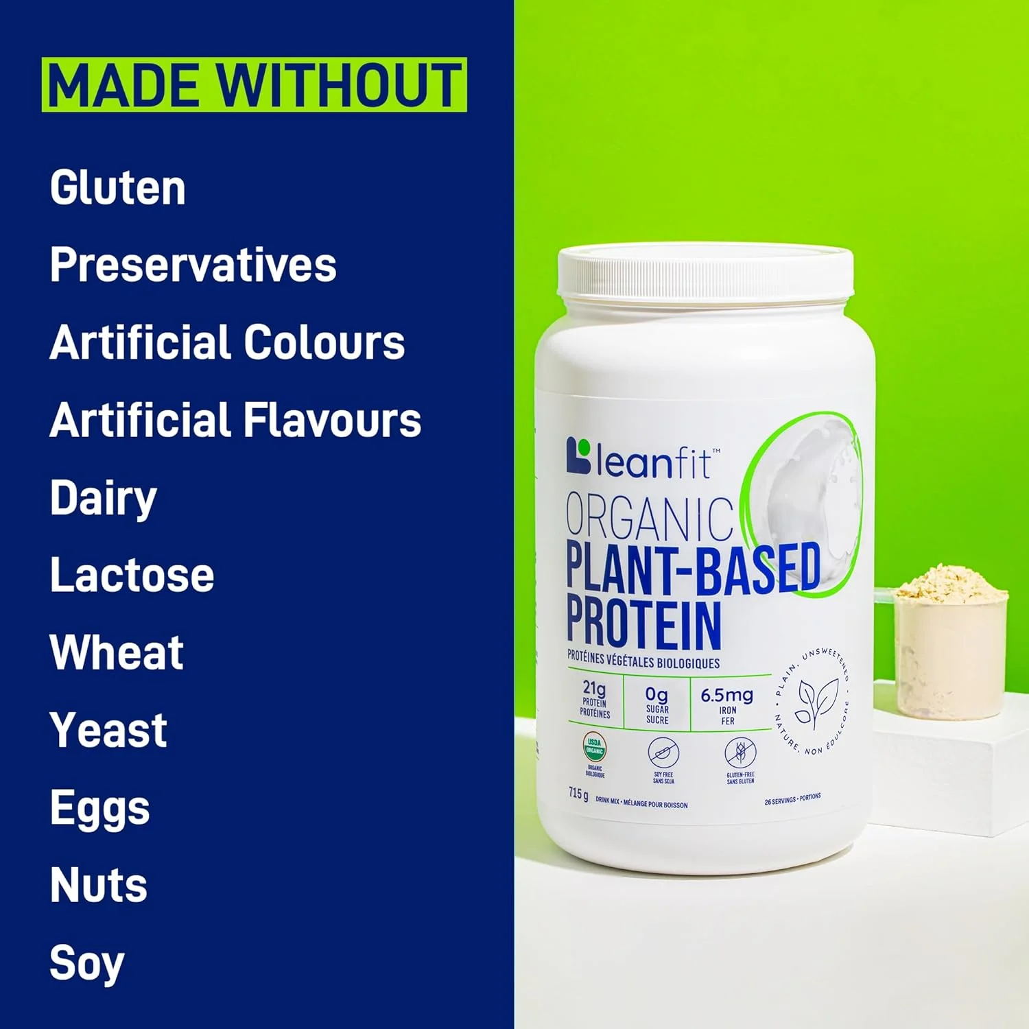 Leanfit – Organic Plant Protein Powder – Plain Unsweetened – 715 g, 26 Servings – Ships Free Within Canada on Orders Above CAD $199 - Image 4