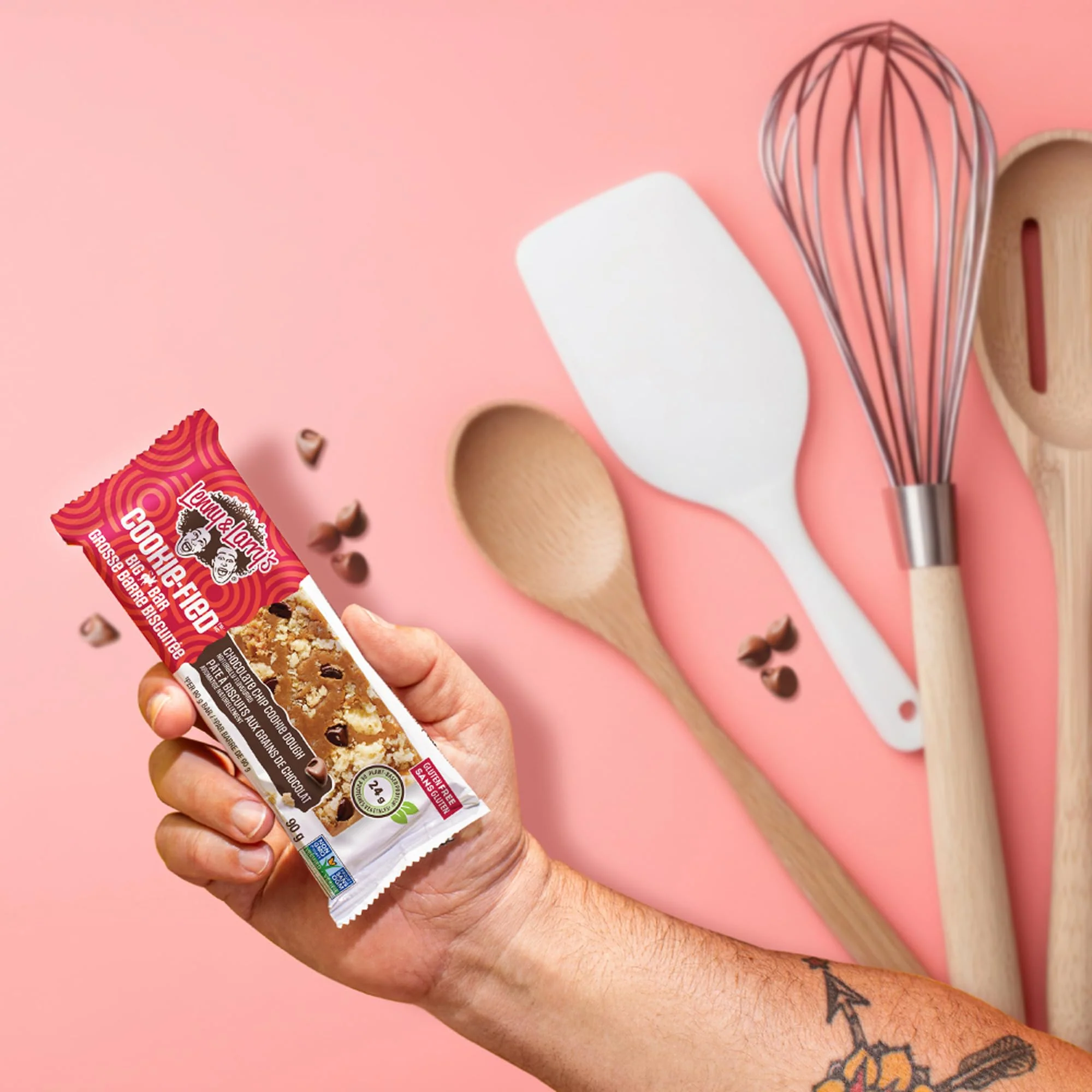 Lenny & Larry's Cookie-fied BIG BAR – Chocolate Chip Cookie Dough Vegan Protein Bars (12 x 90g) – 24g Plant Protein, 10g Prebiotic Fiber, Gluten-Free Snack - Canadian Distribution - Ships Free Within Canada on Orders Above CAD $199 - Image 2