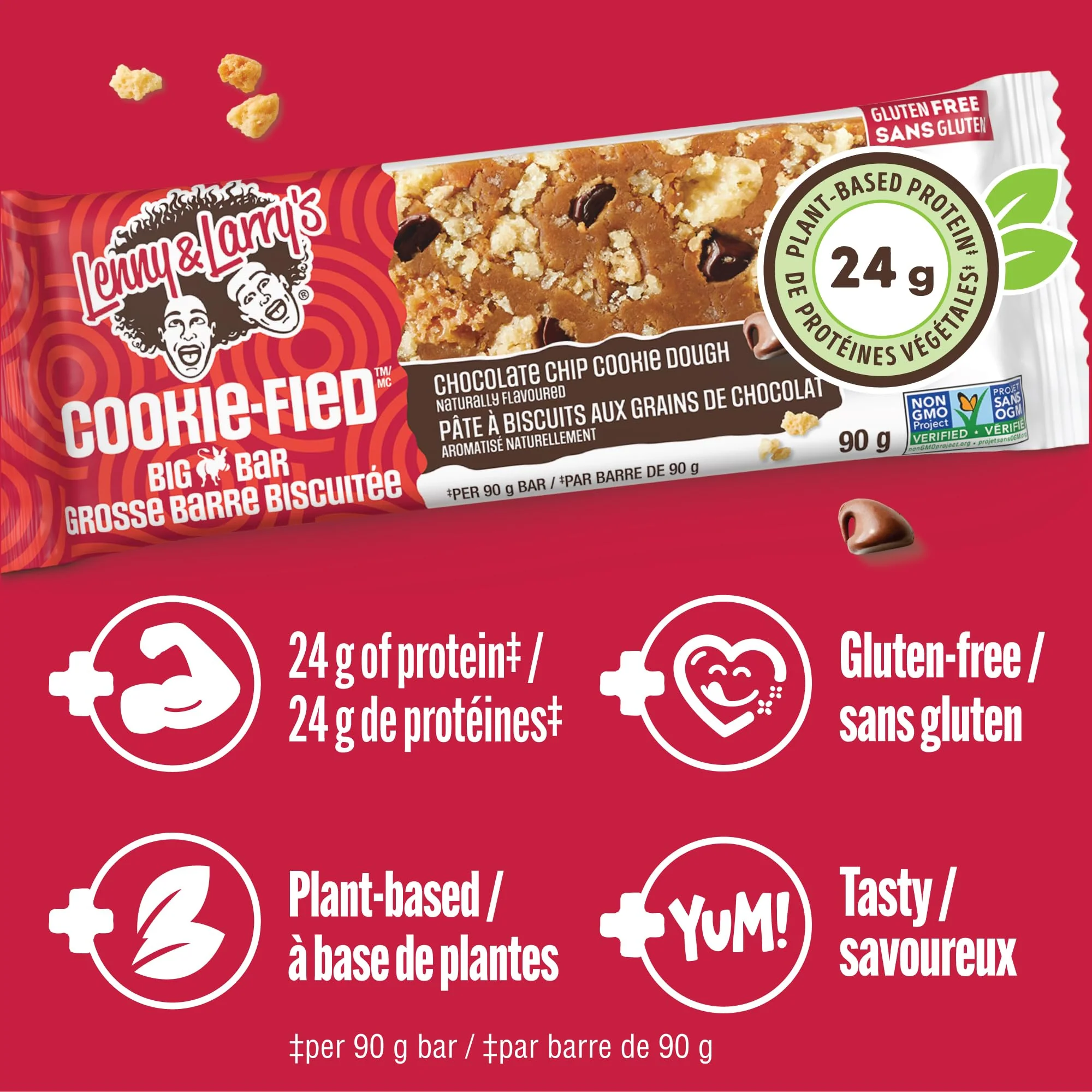 Lenny & Larry's Cookie-fied BIG BAR – Chocolate Chip Cookie Dough Vegan Protein Bars (12 x 90g) – 24g Plant Protein, 10g Prebiotic Fiber, Gluten-Free Snack - Canadian Distribution - Ships Free Within Canada on Orders Above CAD $199 - Image 3