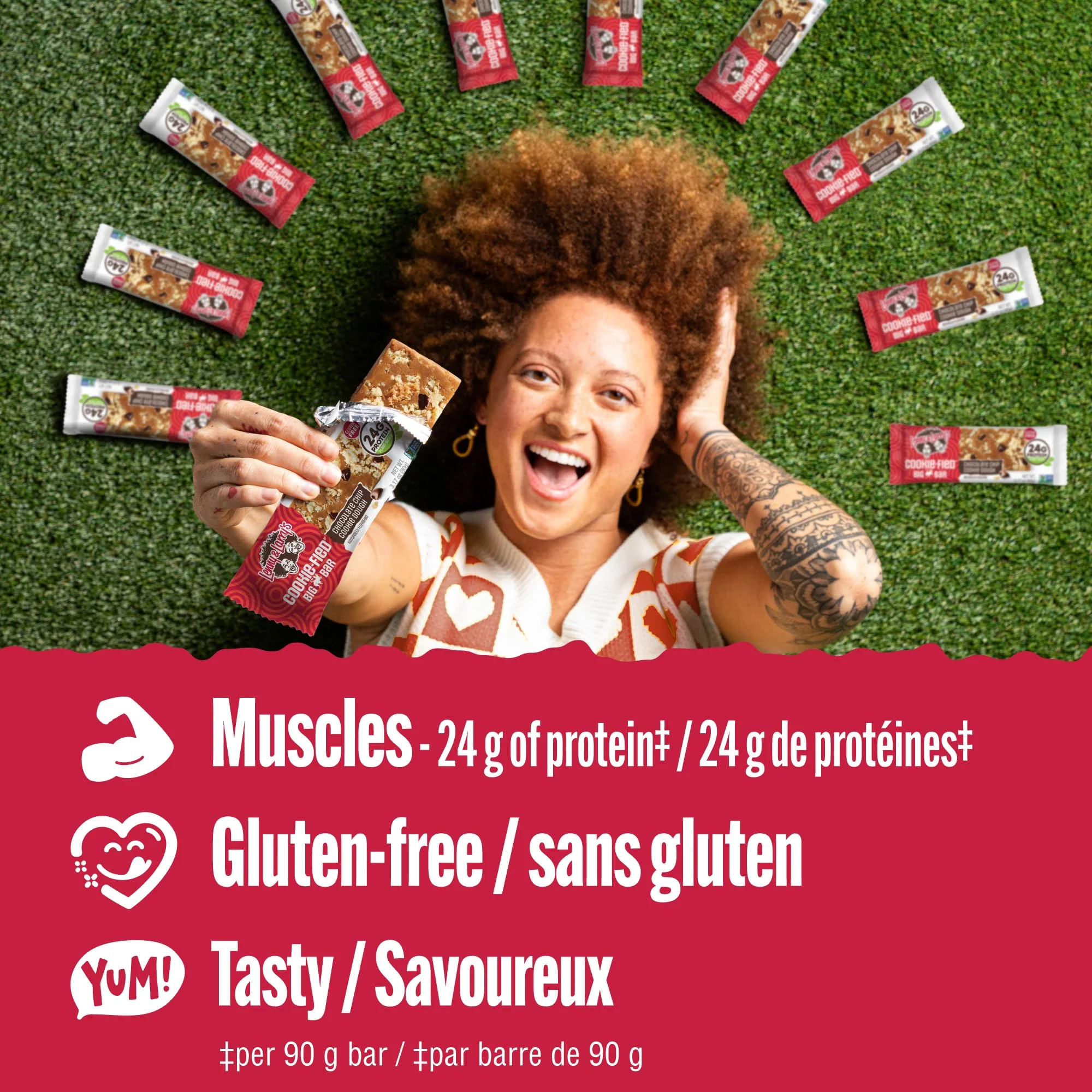 Lenny & Larry's Cookie-fied BIG BAR – Chocolate Chip Cookie Dough Vegan Protein Bars (12 x 90g) – 24g Plant Protein, 10g Prebiotic Fiber, Gluten-Free Snack - Canadian Distribution - Ships Free Within Canada on Orders Above CAD $199 - Image 4